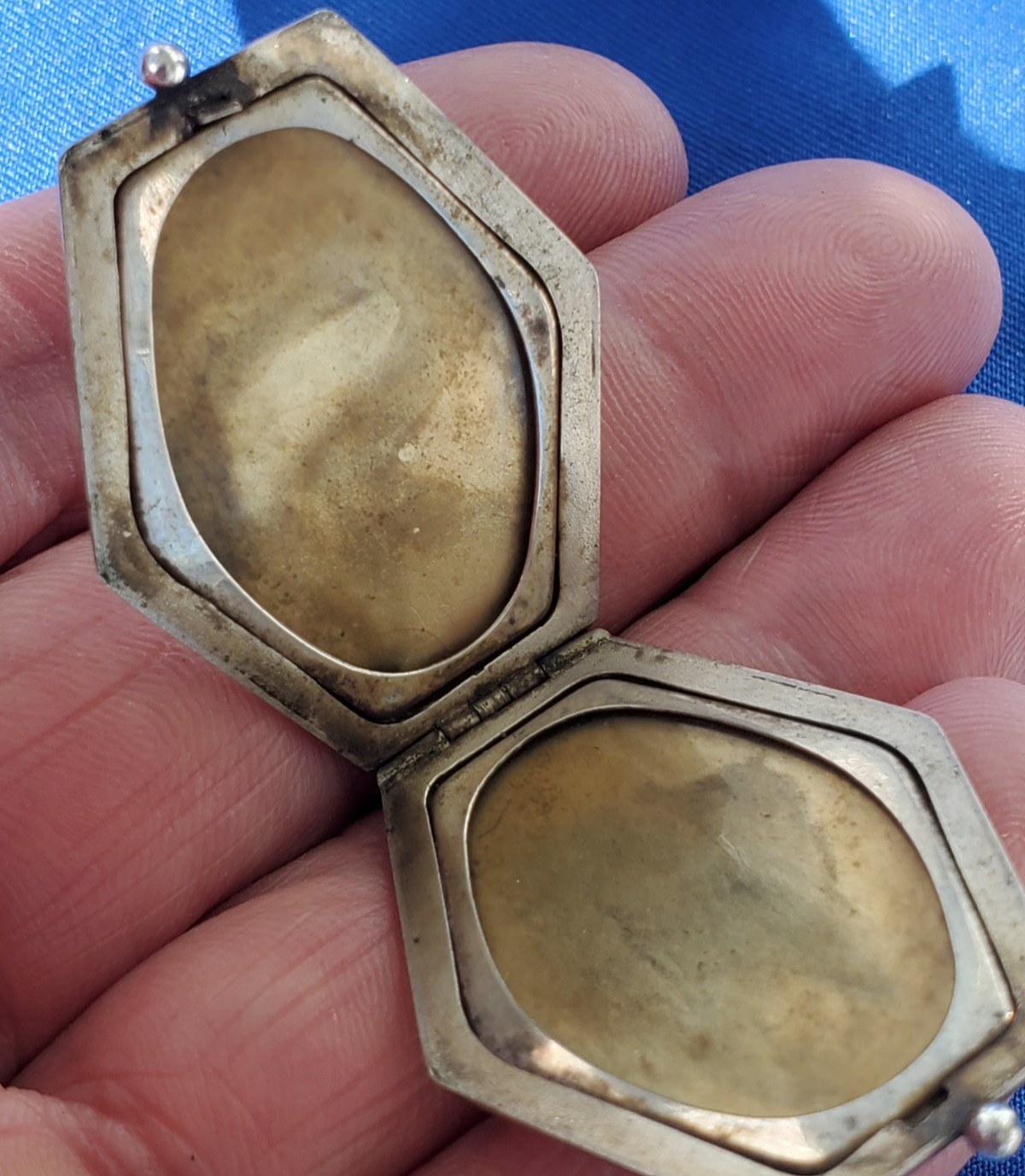 ORIGINAL Antique Deco STERLING SILVER 925 Pendant Vintage Hexagon Lozenge Locket