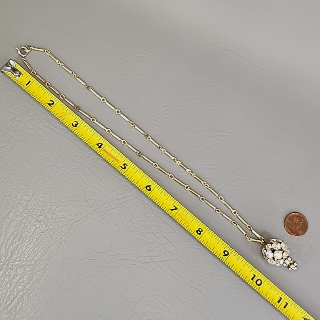 Vintage Rhinestone Ball Necklace Gold Tone Bar Link Chain 19″