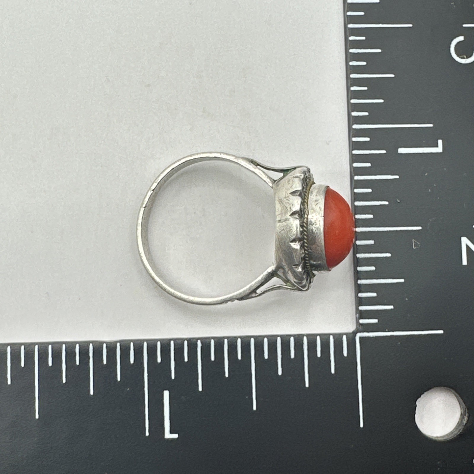 Sterling Silver Coral Marcasite Ring Sz 6 Vintage