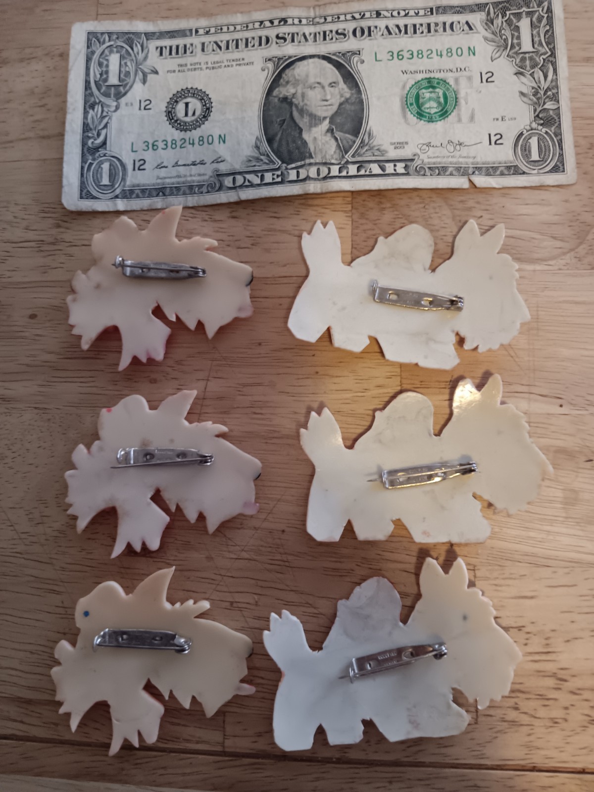 Lot of 6 VINTAGE CELLULOID BROOCH Pins Scotties & Terrier dog OCCUPIED JAPAN