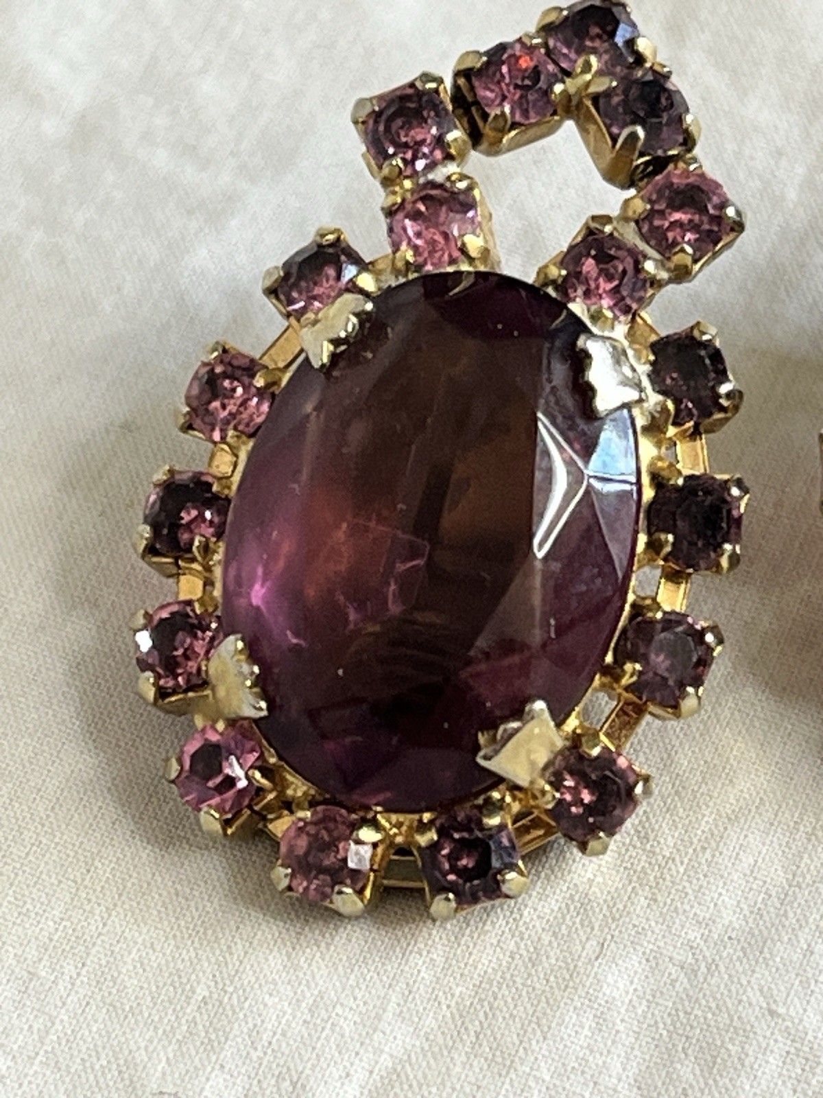 Vintage Purple Rhinestone Necklace and Earring Set Choker and Clip Ons