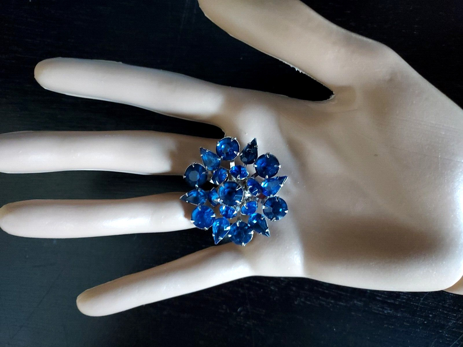 Coro Signed Pin Blue Rhinestone Earrings and Brooch Vintage Demi Set