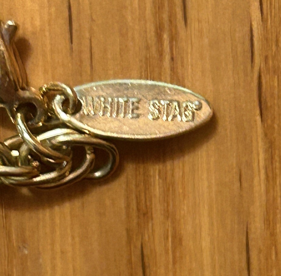 Signed Vintage White Stag necklace with heart pendant and beaded dangles. Nice!
