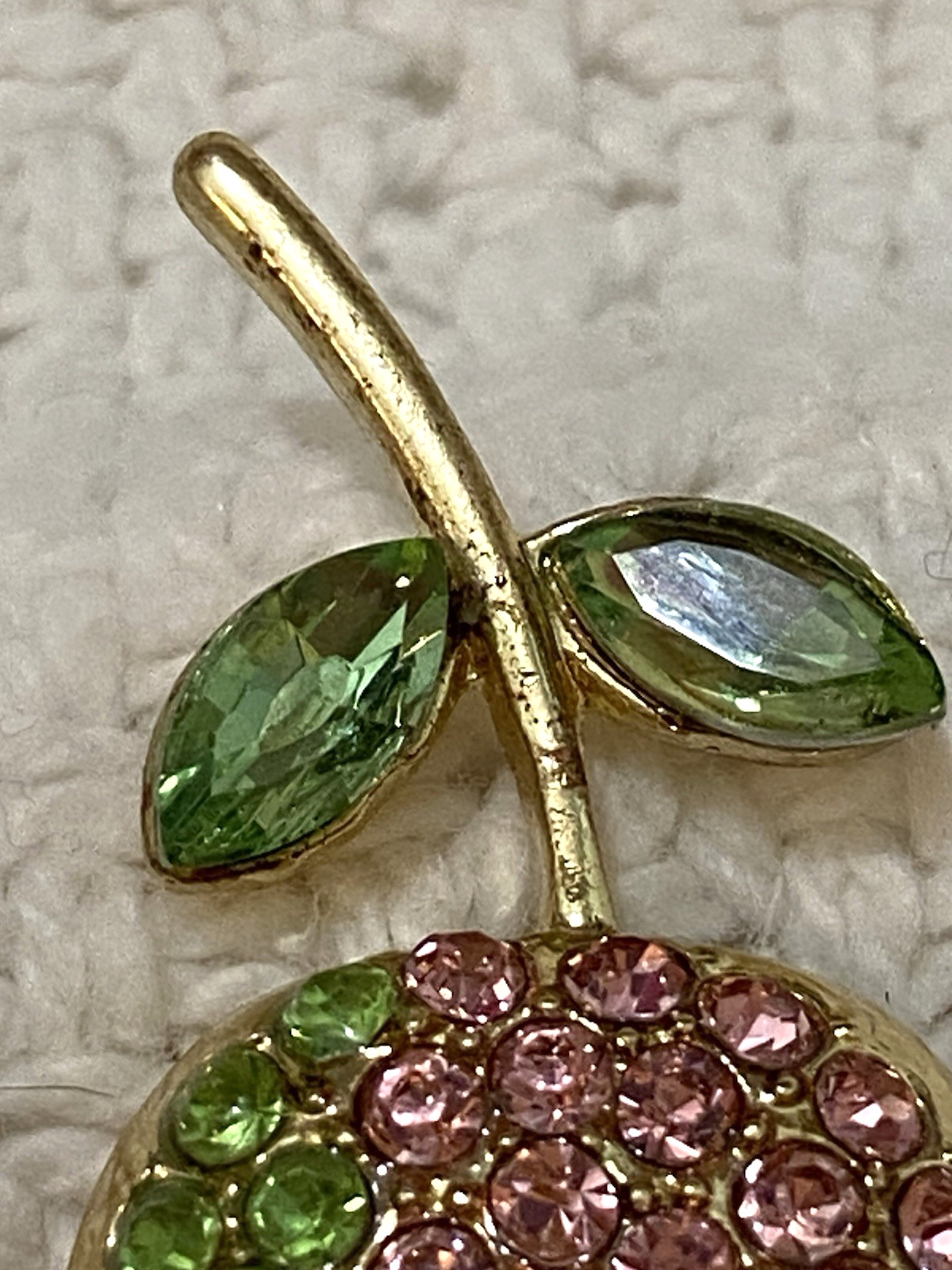 Vintage Pear Shape Pink And Green Rhinestone Gold Tone Brooch