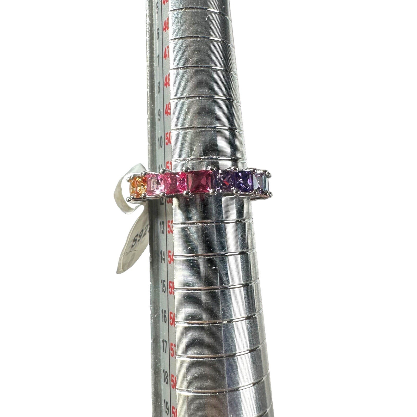 Vtg GM 925 Sterling Silver 20 Rainbow CZs Eternity Band Ring Size 6 Pride 3g New