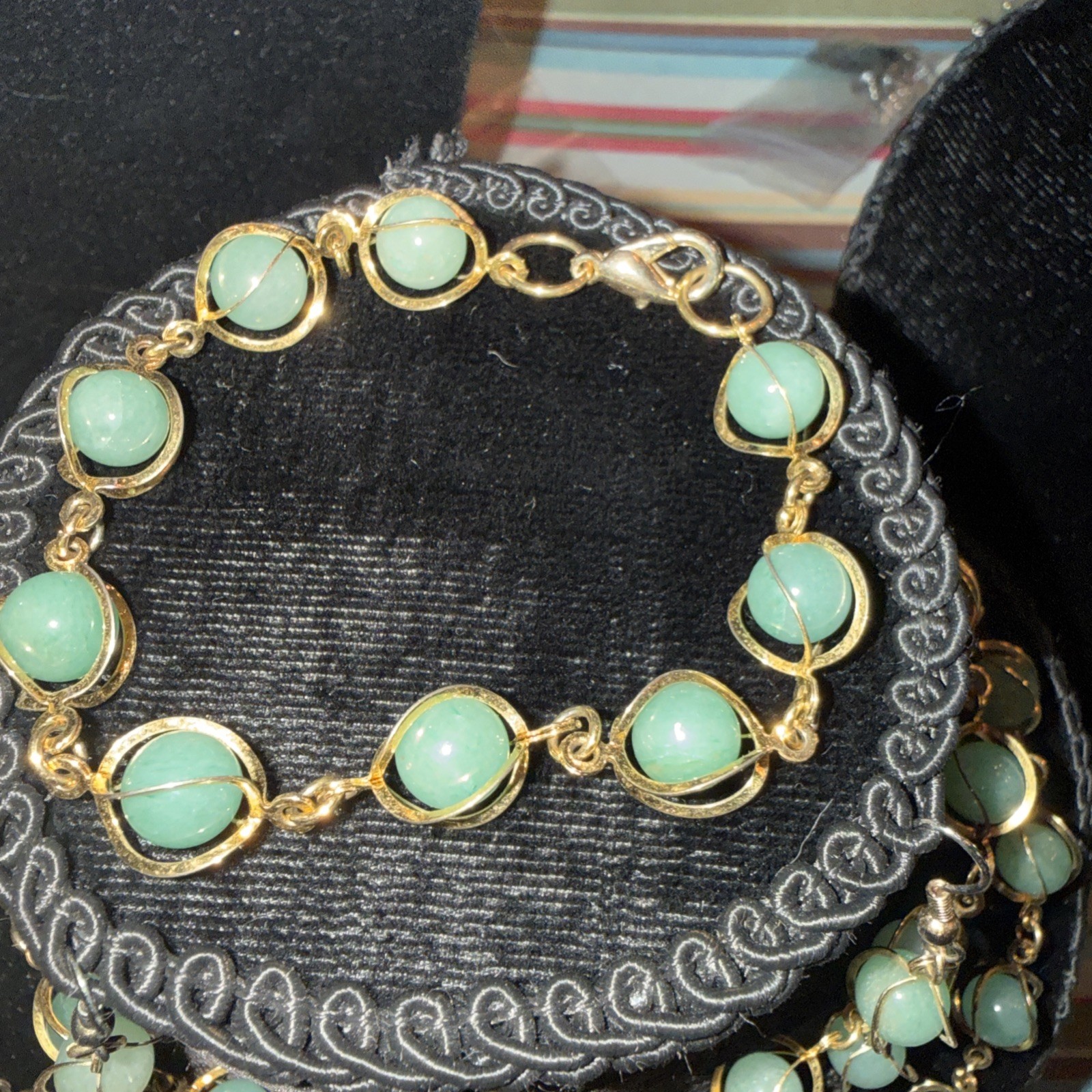 Amazing Vintage Gold Tone Cage Stone Necklace Bracelet Earring Set
