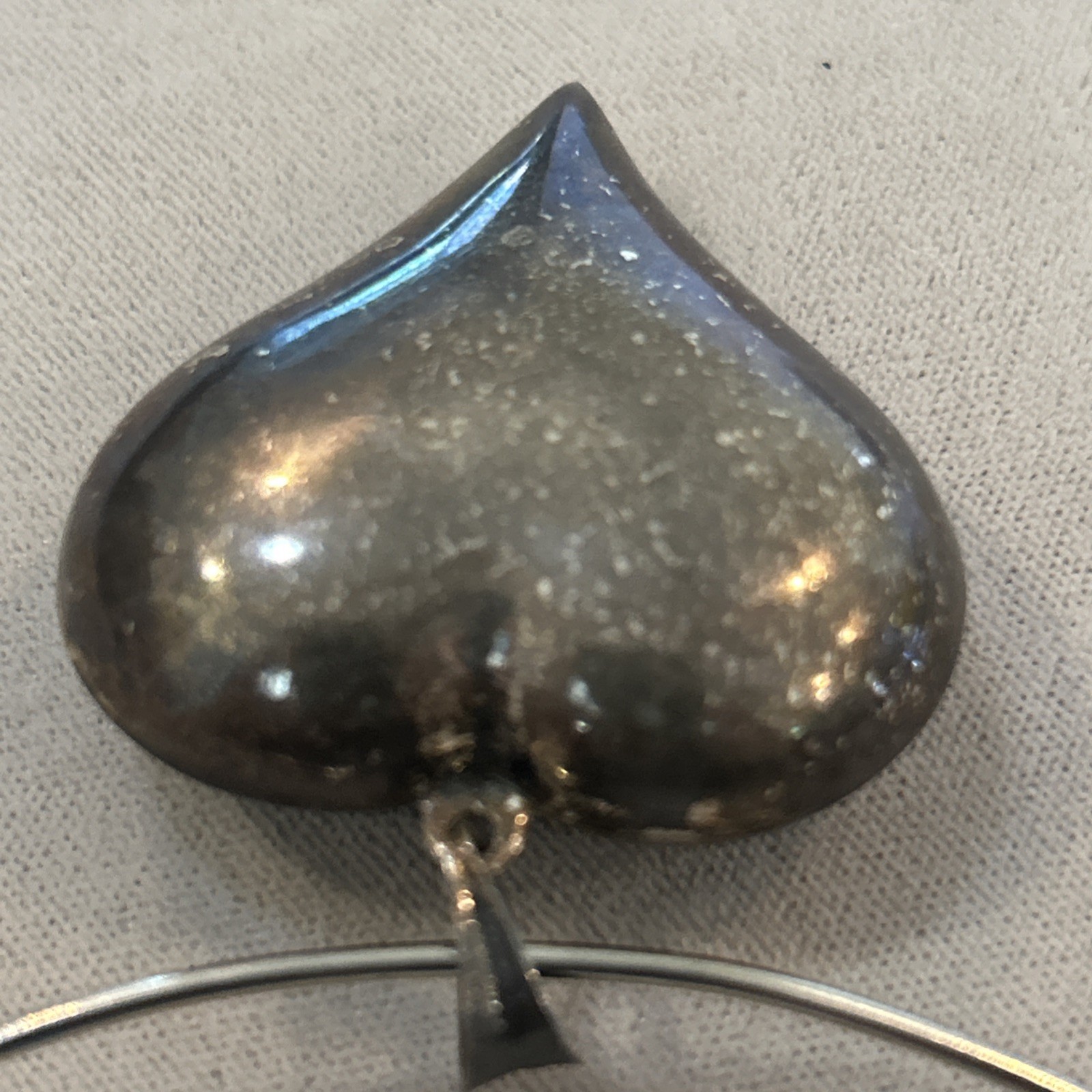 Vtg Sterling Silver 925 Large Puff Heart On Silver Wire WOW