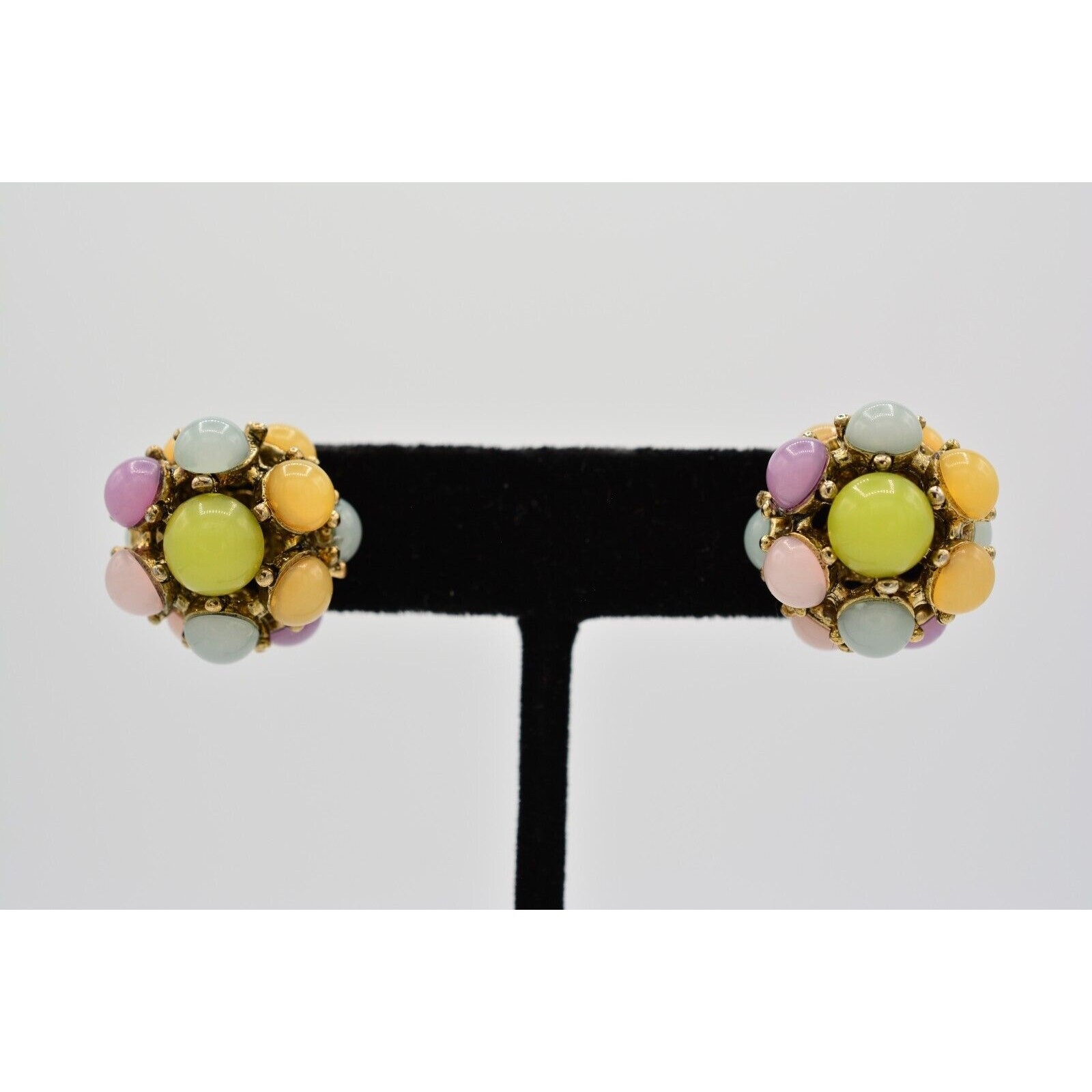 Vintage Pastel Cabochon Earrings Multi-Color Round Chunky Multi-Color 90s BinAE