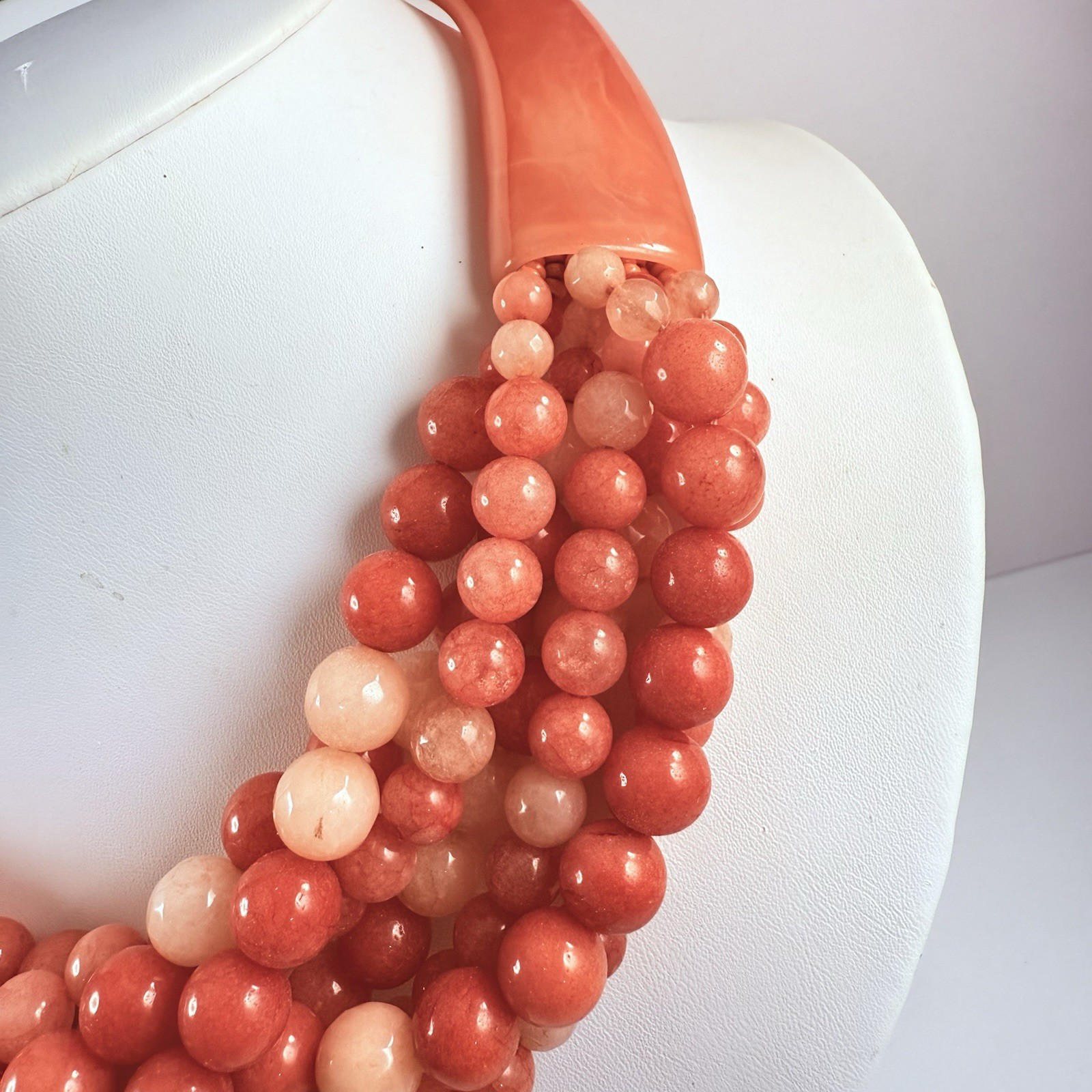 Vintage CHICO’S Signed Simulated Coral Glass Beaded Multi Strand Necklace 20″