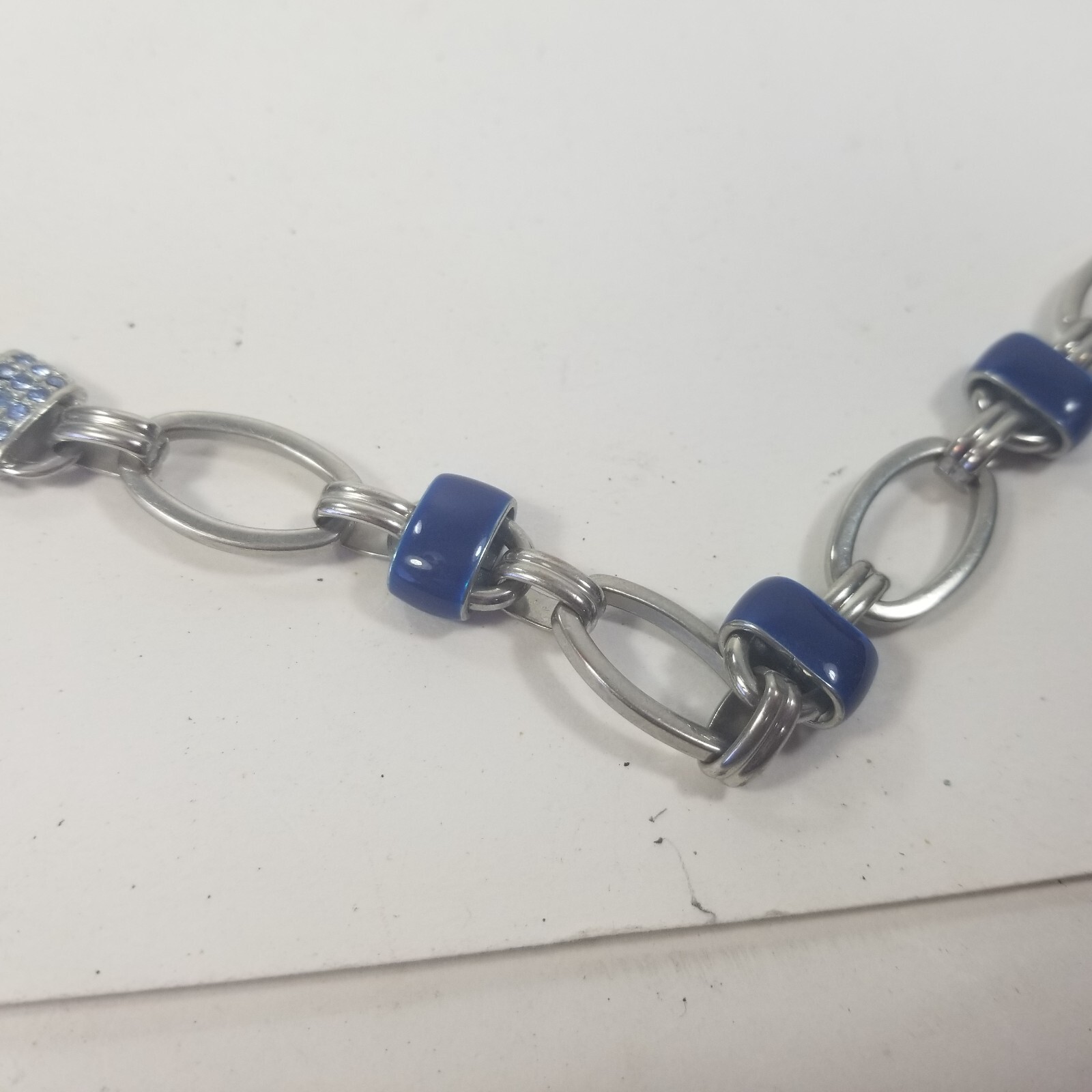 Coldwater Creek Blue Rhinestone Beaded Silver Tone Necklace