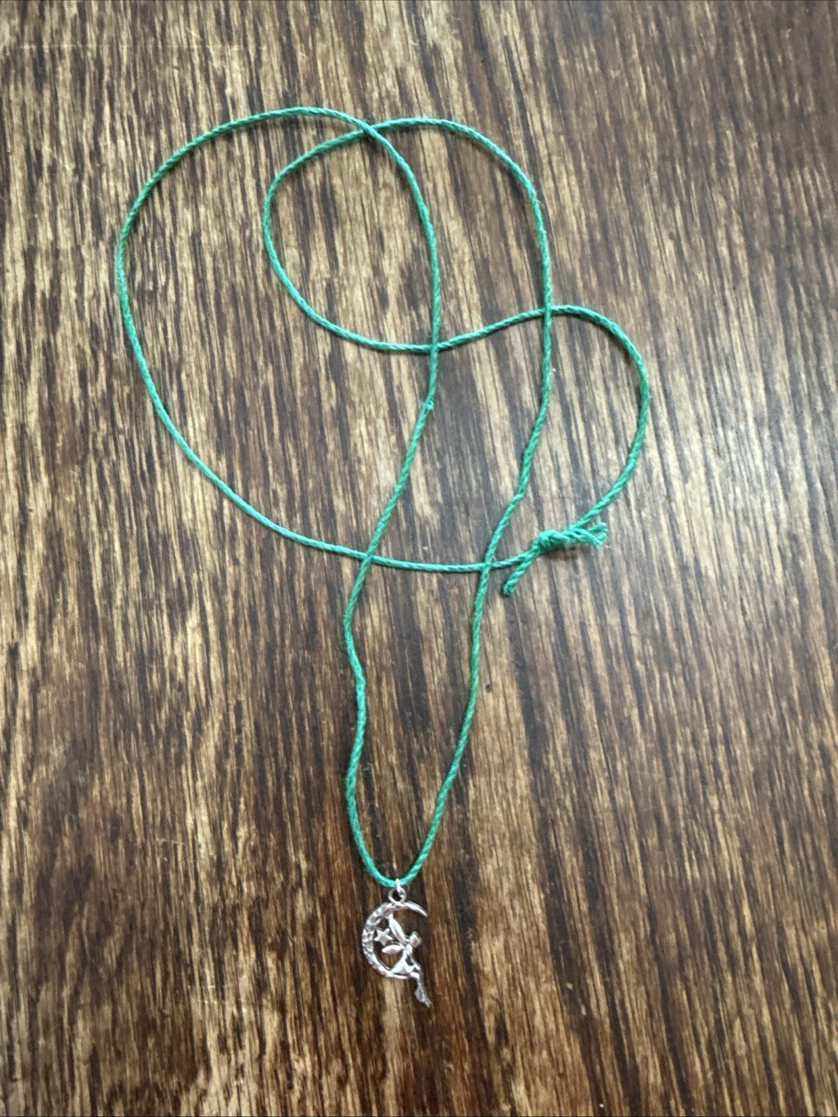 FAIRY CHARM MOON STAR Dainty Necklace Hemp Cord Boho PIXIE Tibetan Silver Tone