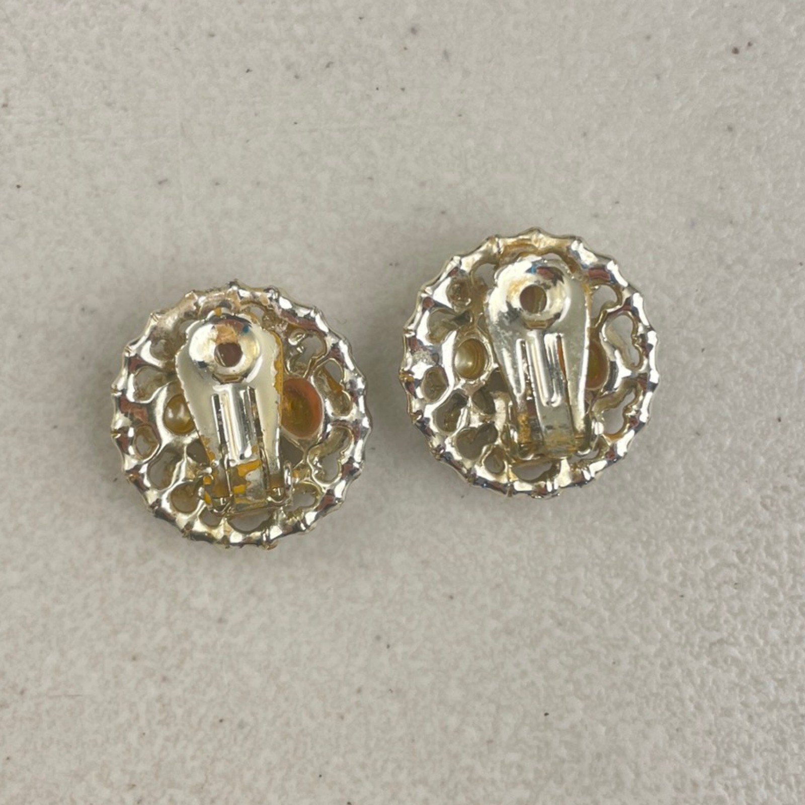 Vintage Colorful Bead Round Earrings 1970s Glass Crystal & Acrylic Clip Ons