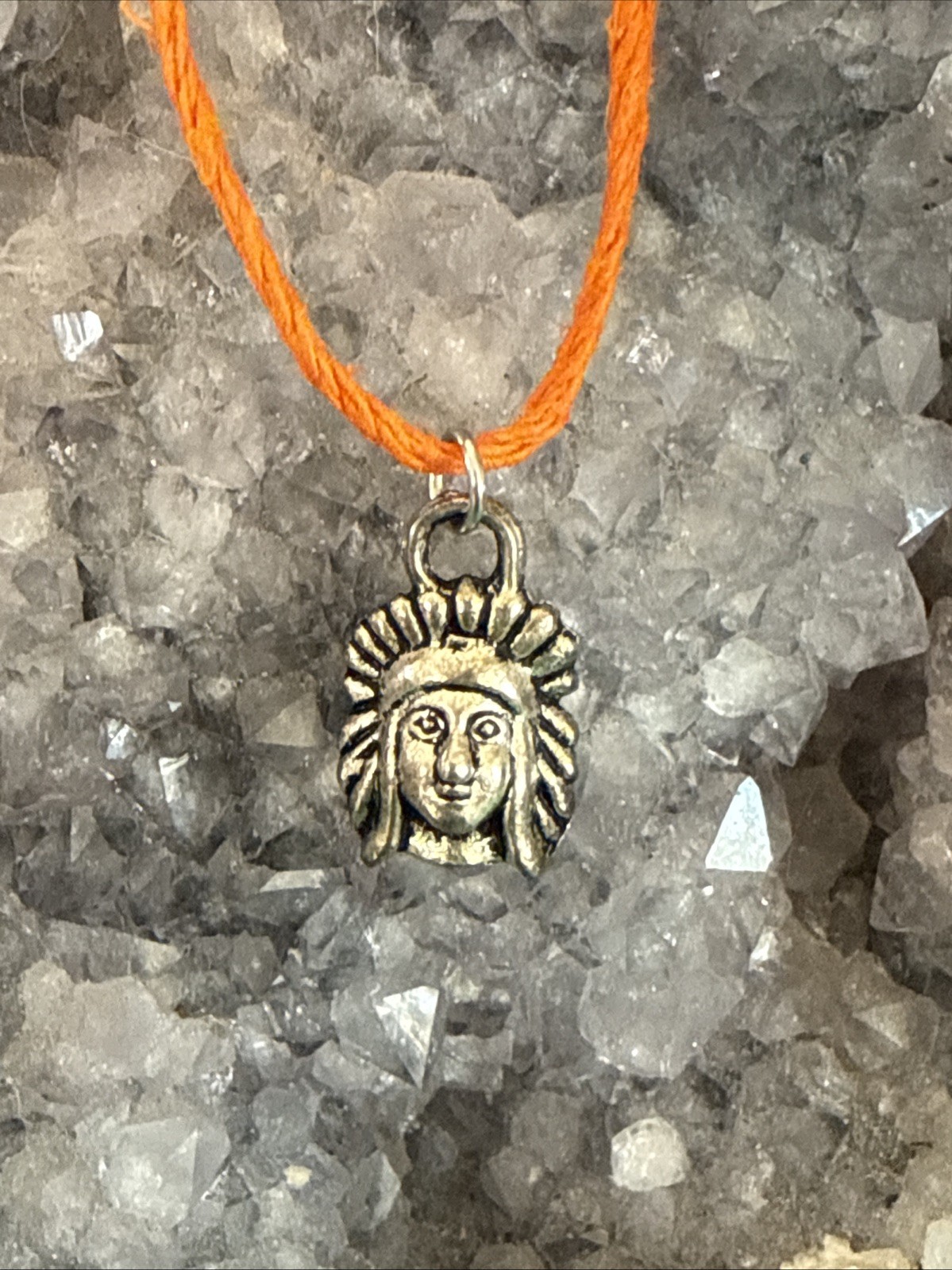 NATIVE AMERICAN INDIAN CHARM Dainty Necklace Hemp Cord Boho Tibetan Silver Tone