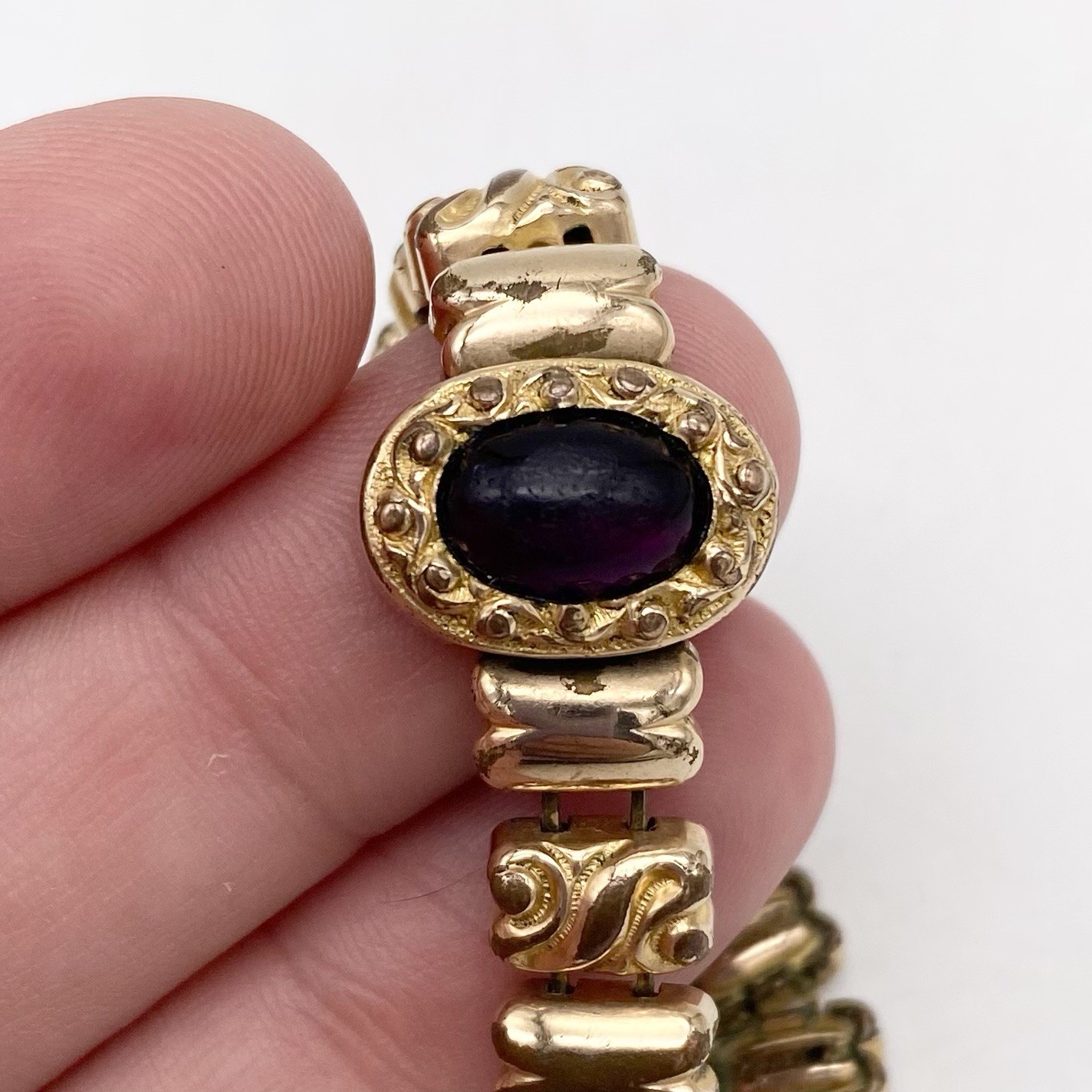 Antique Victorian Sweetheart Expansion Bracelet GF Purple Cab Childs Size Read