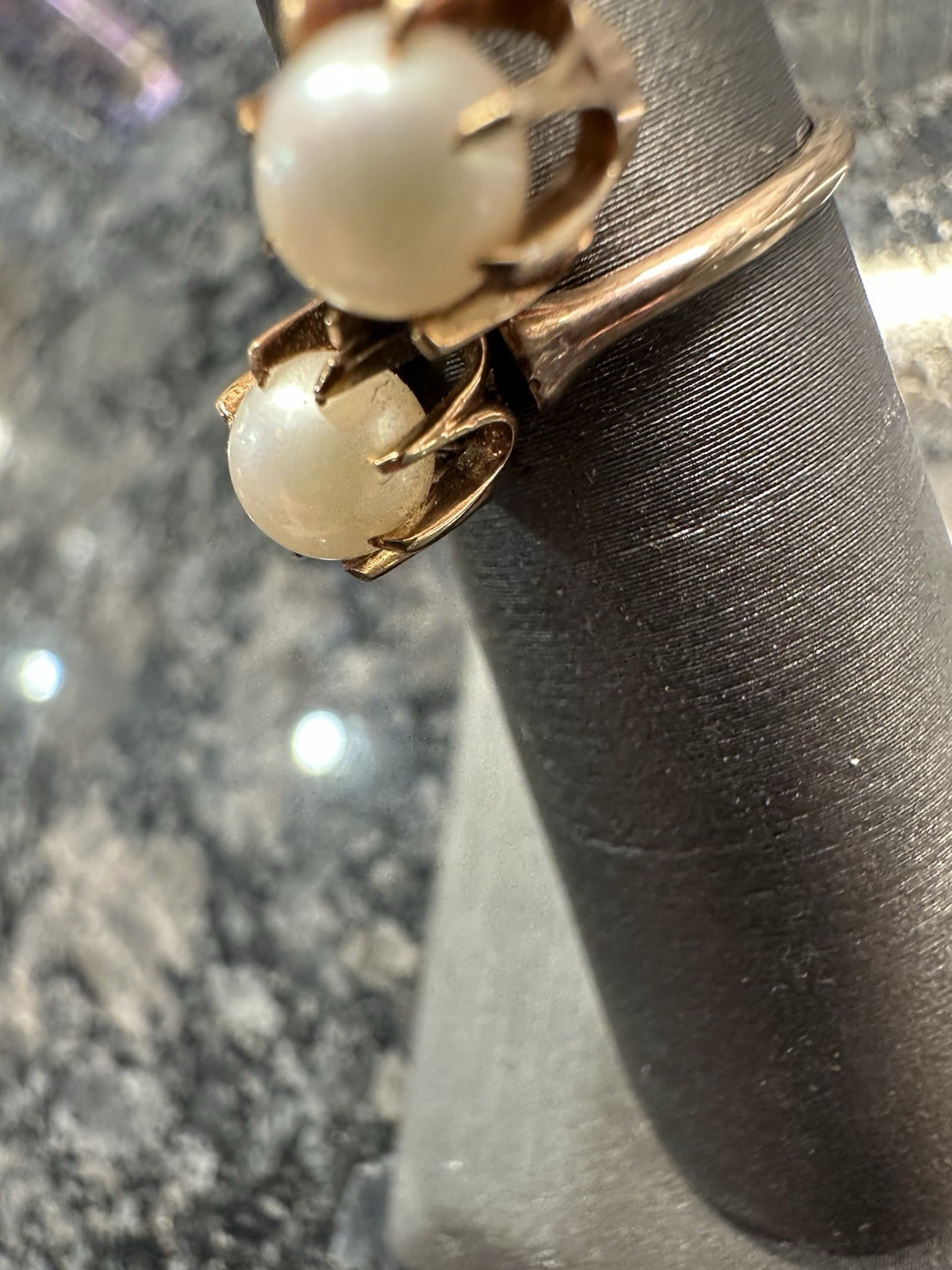 VTG 14k Rose Gold Claw Set Double 5MM Pearl Ring Sz 4.75 3 Grams