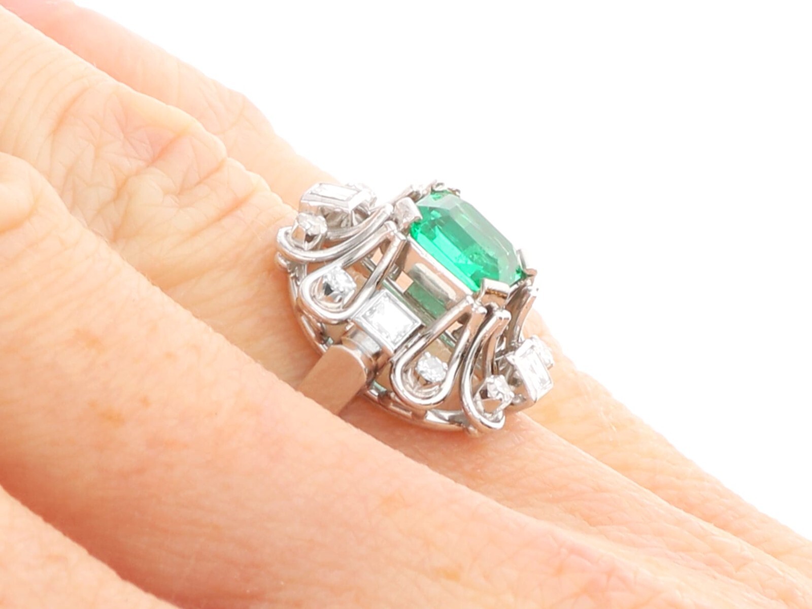 0.99Ct Colombian Emerald and 0.35Ct Diamond, 18k White Gold Ring Circa 1925