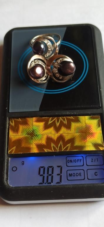 Earrings Ring pearl sterling Silver jewelry 925 Ring size 6.5 64