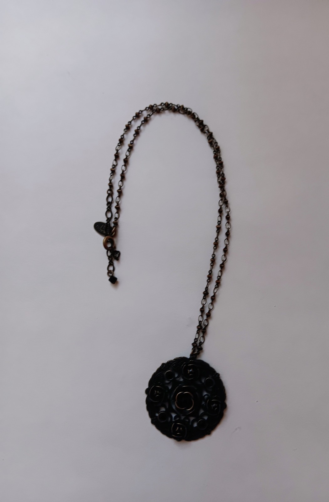 Vtg Art Nouveau Lizpaiacios Incredible Bronze Dimensional Pendant Necklace 18″