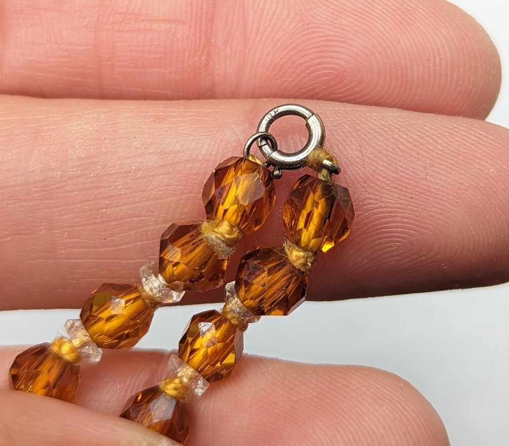 Faceted Amber Topaz Colored Glass Clear Crystal Graduated Bead Necklace 28″