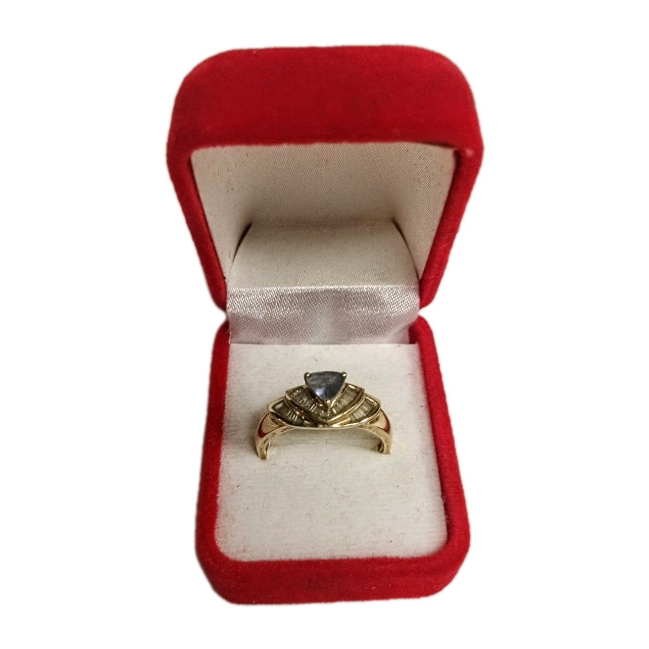 Vtg 14K Yellow Gold Trillion Cut Tanzanite Baguette Diamond Ring Size 7 3 Grams