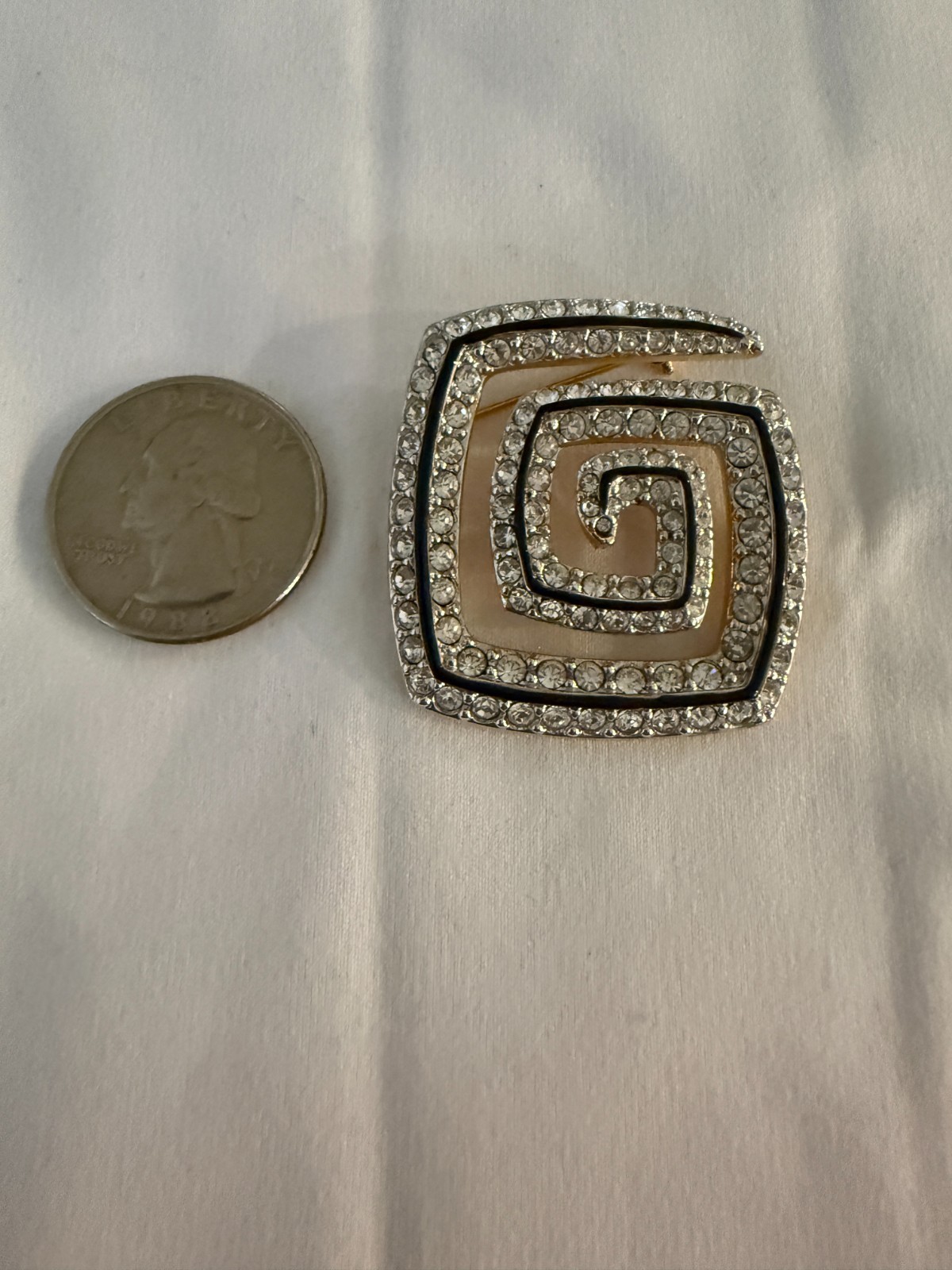 Swarovksi -Vintage Signed Black Enamel and Crystal Brooch