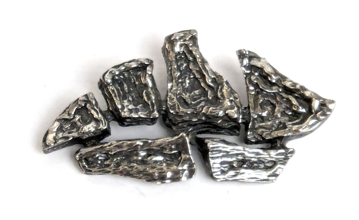 Vintage Robert Zentall MCM Brutalist Silver Tone Abstract Brooch Pin 3″ Long