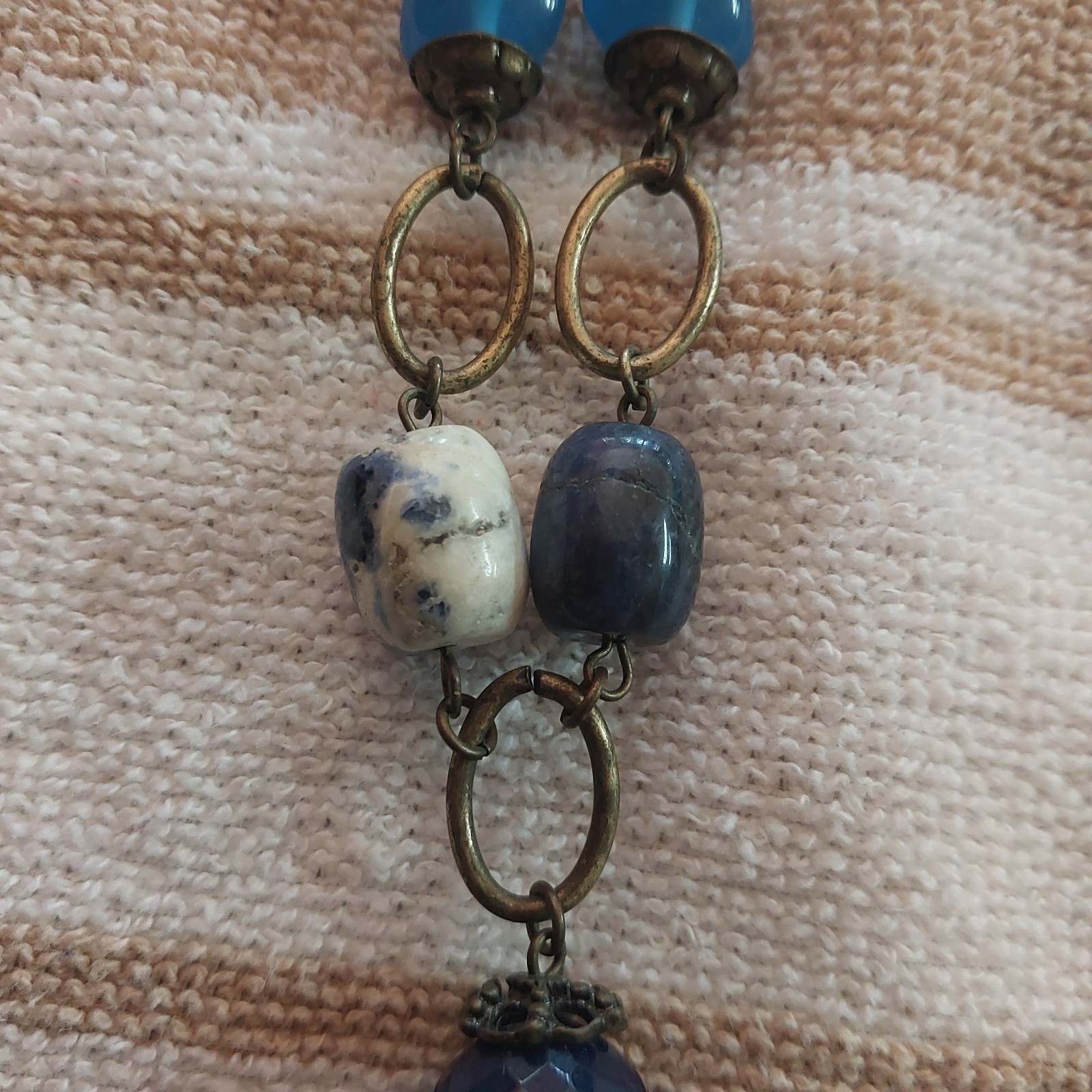 Vintage 90’s Y-Drop Necklace Blue & White Stones Faceted Sodalite & Acrylic