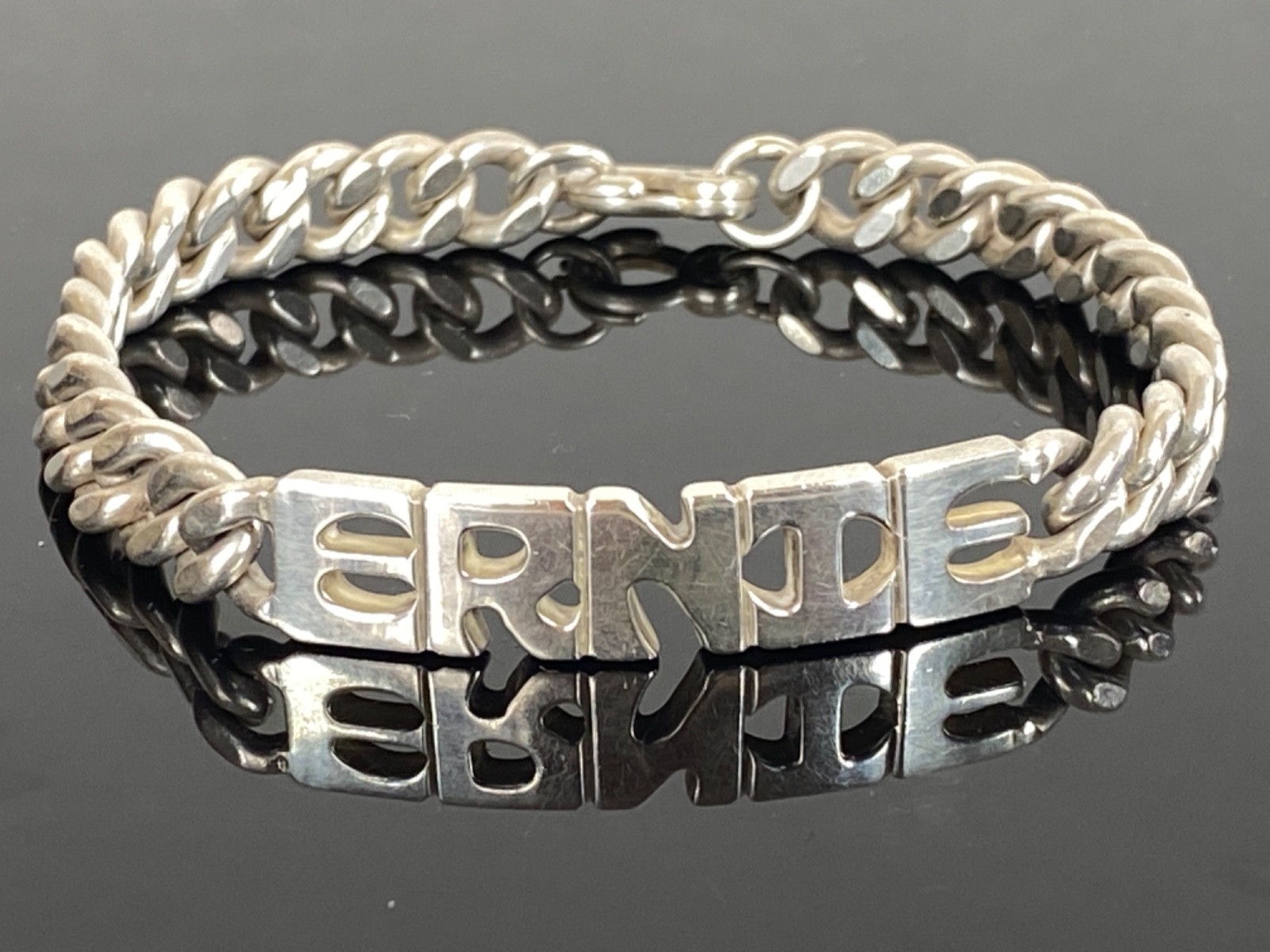 LEONORE DOSKOW Vintage Sterling Silver “Ernie” ID Bracelet – 34.8g / circa 1978