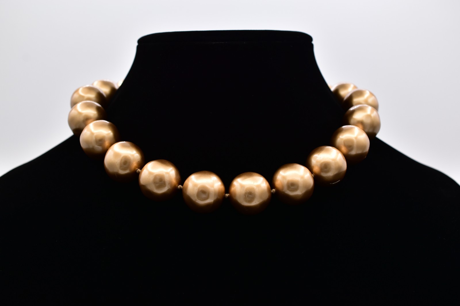 Vintage Chunky Gold Pearl Choker Necklace Large Beaded Statement Collar 80s BinI