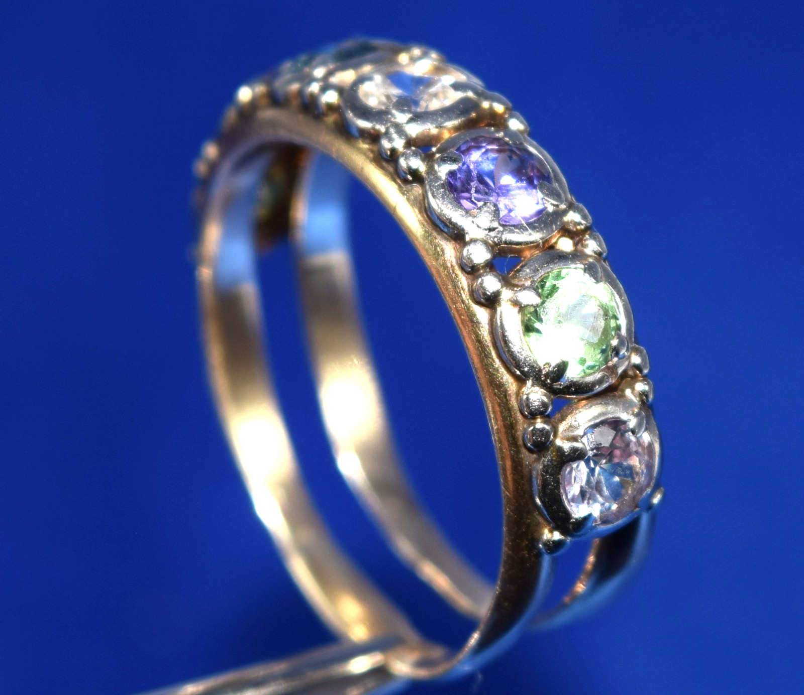 Vtg Guertin Brothers GB-14K Yellow Gold Mother’s Dbl Band Ring 7 Stones Size 9