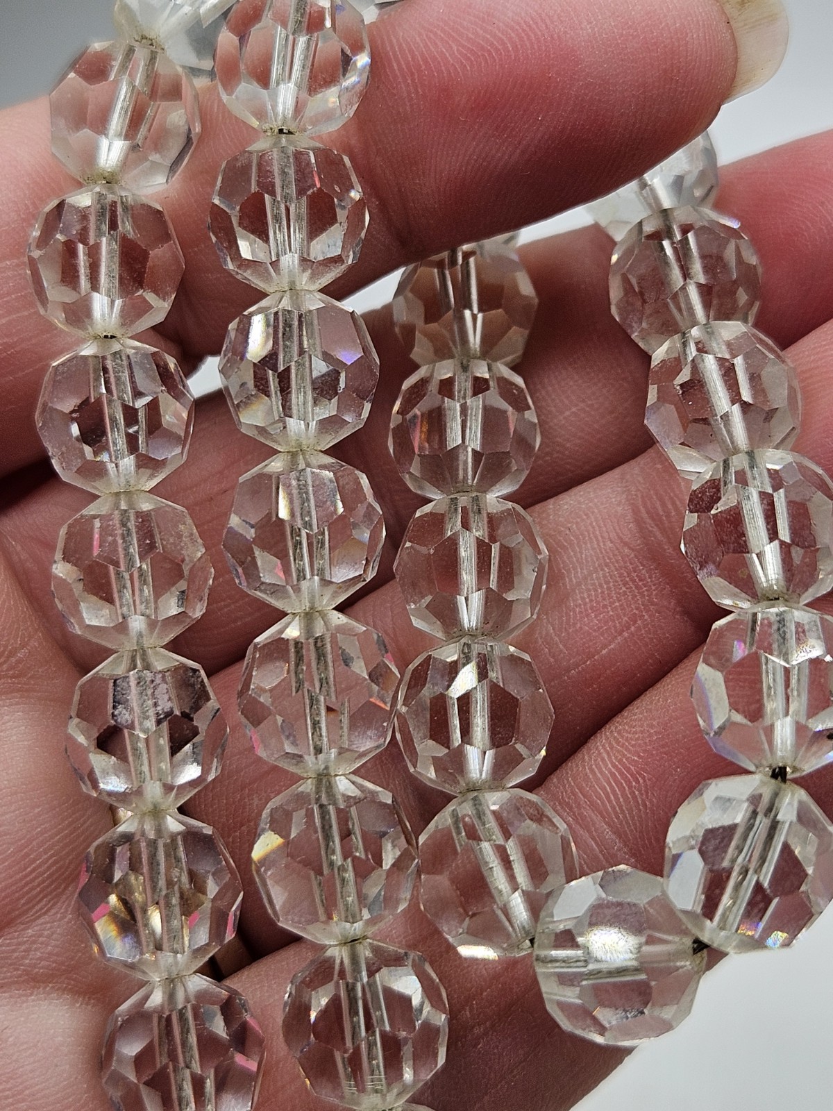 Vintage Faceted Rock Quartz Crystal Beaded Necklace, 16″ To 20″, Unsigned