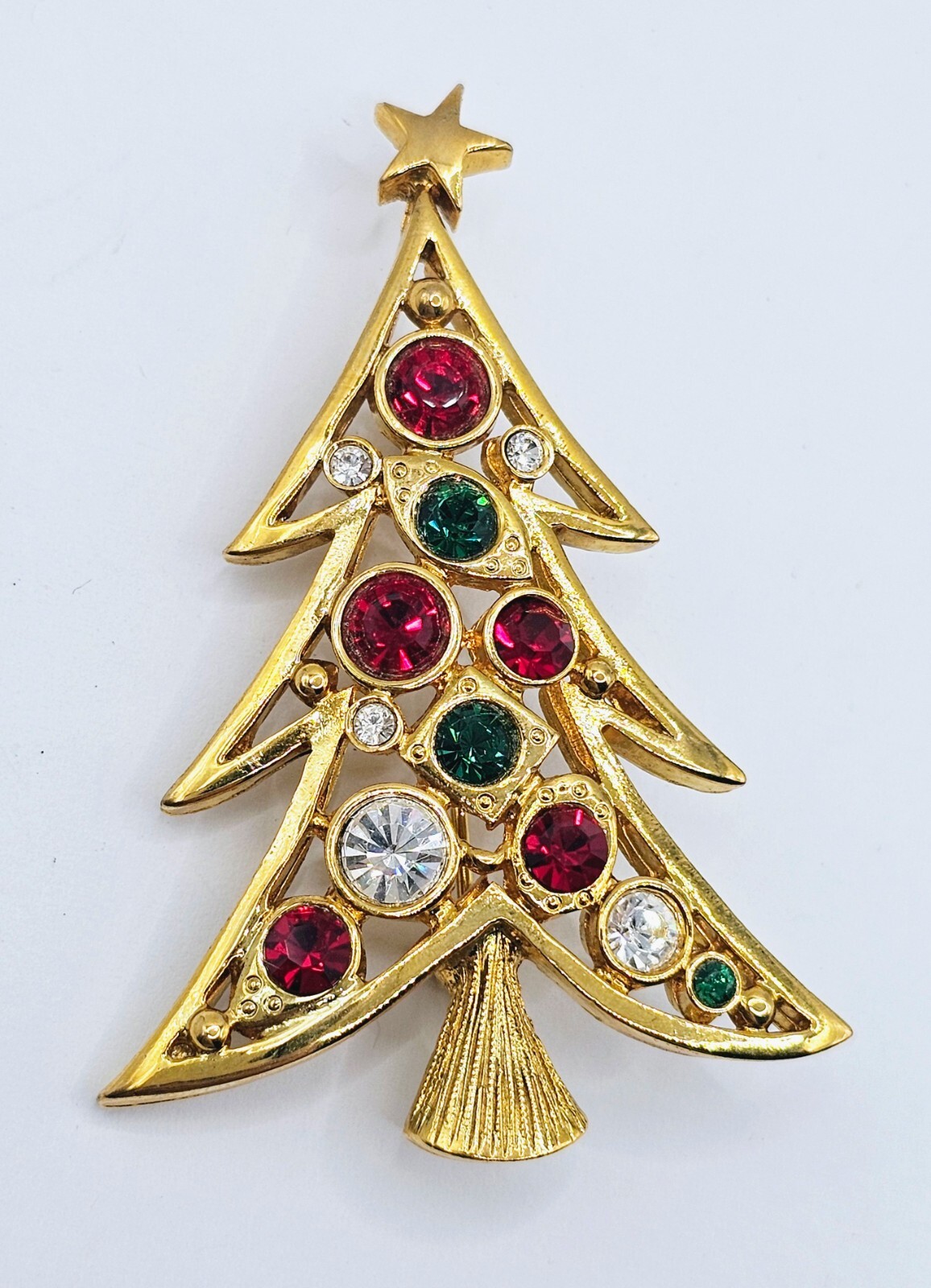 Vintage LIA LIANNA Gold Tone Rhinestone Christmas Tree Brooch