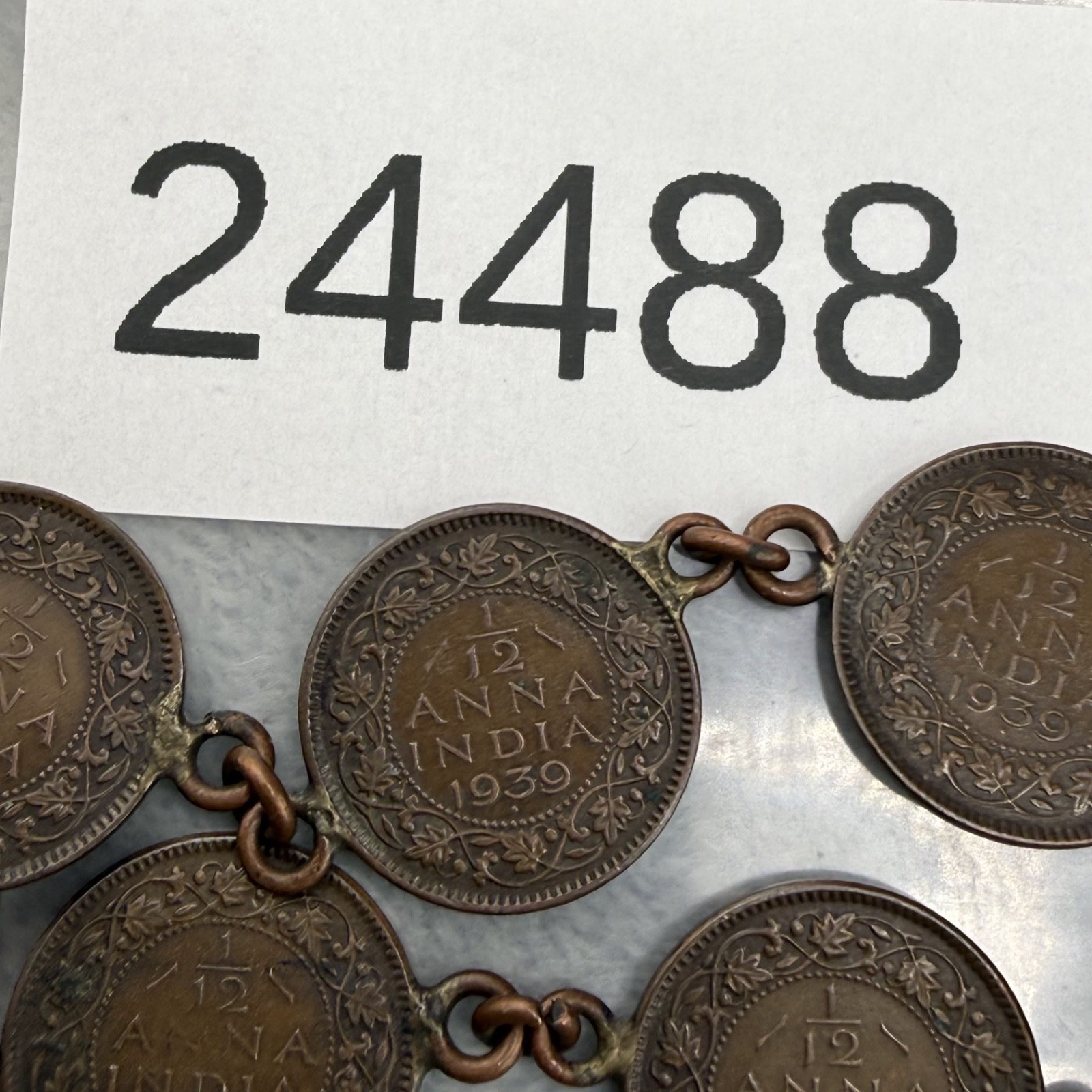 Vintage Coin Charm Bracelet Copper Tone 7”
