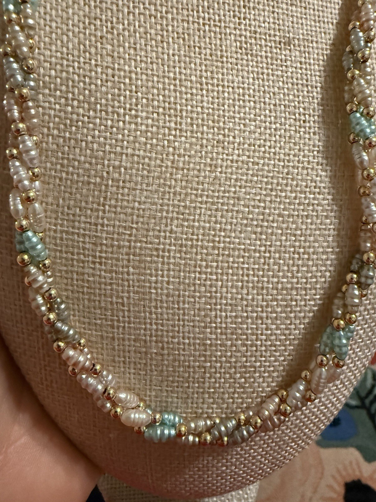 Gold Silver Stamped Vintage Beaded Necklace Lobster Claw Clasp