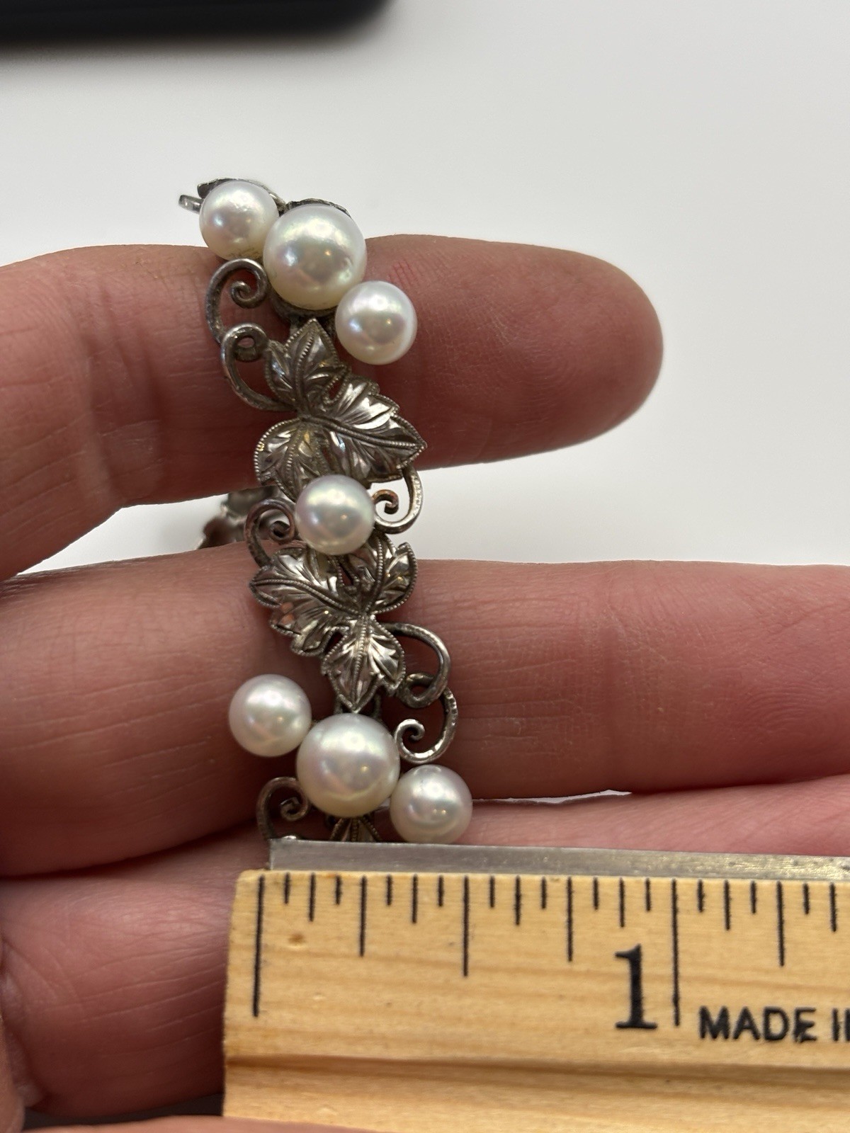 Authentic Vintage Mikimoto Silver Pearl Ornate Bracelet