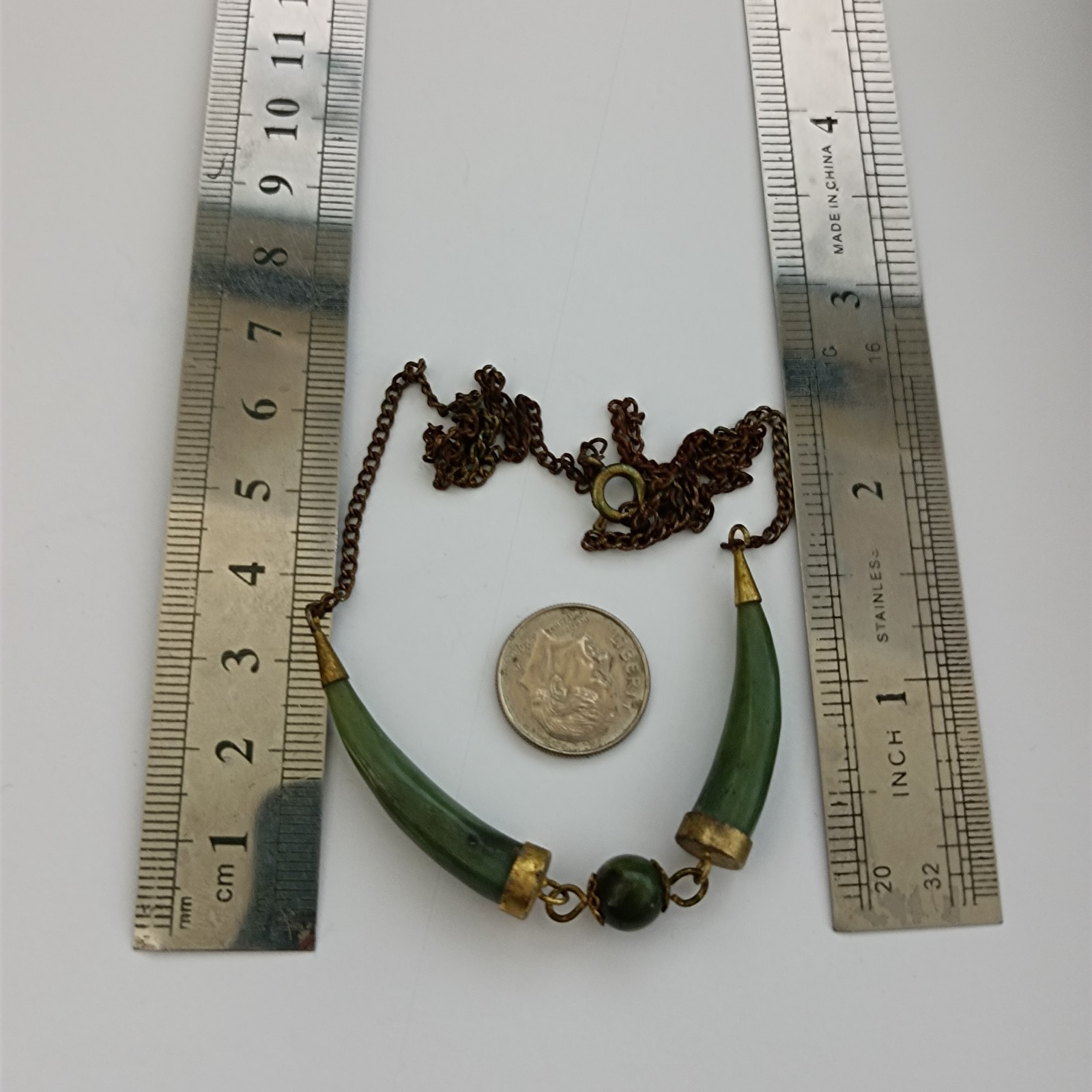 Vintage Boho Natural Green Stone Necklace Ethnic Artisan Earthy Folk Statement