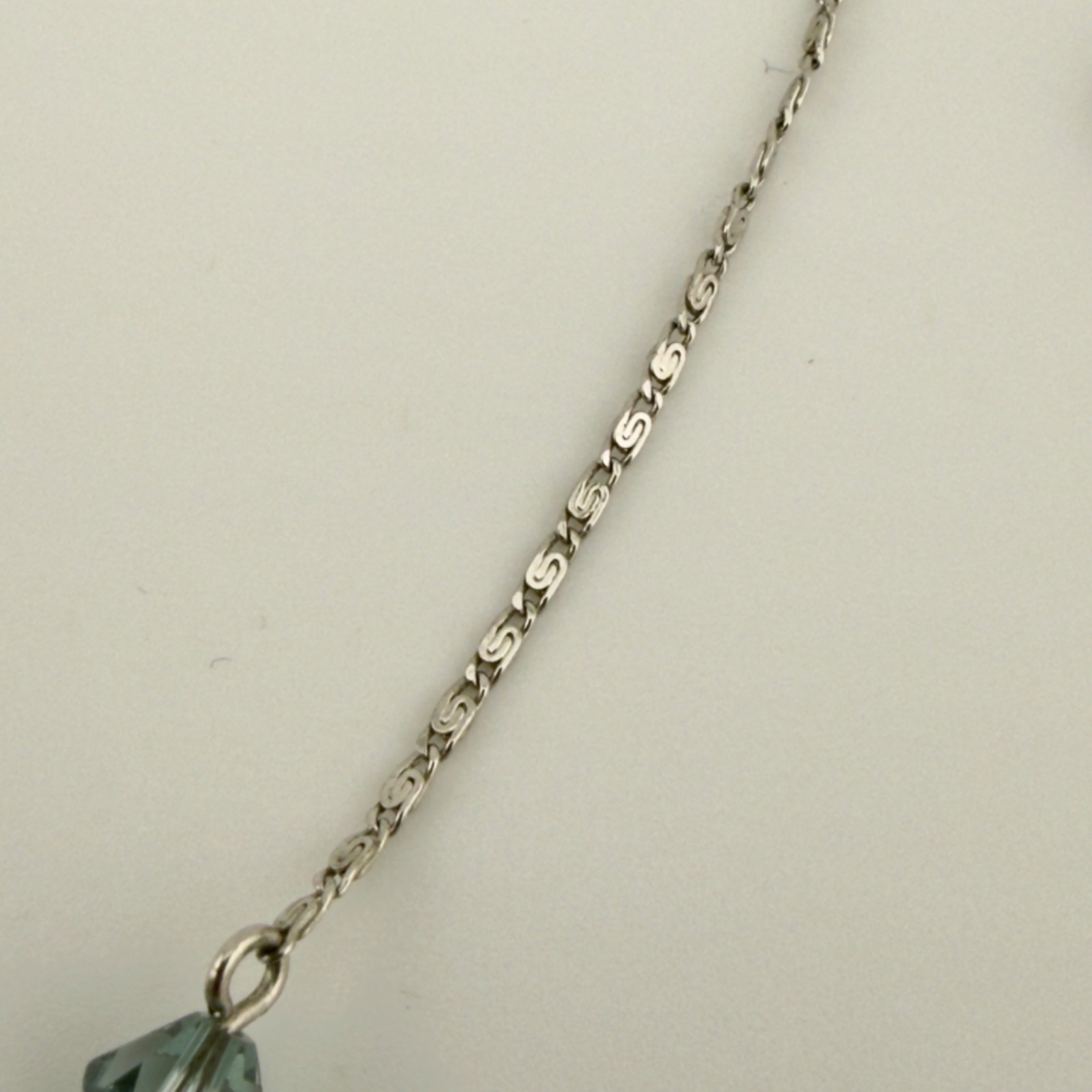 Givenchy Signed Blue Crystal Y Drop Necklace Silver Tone Chain Lariat 18″