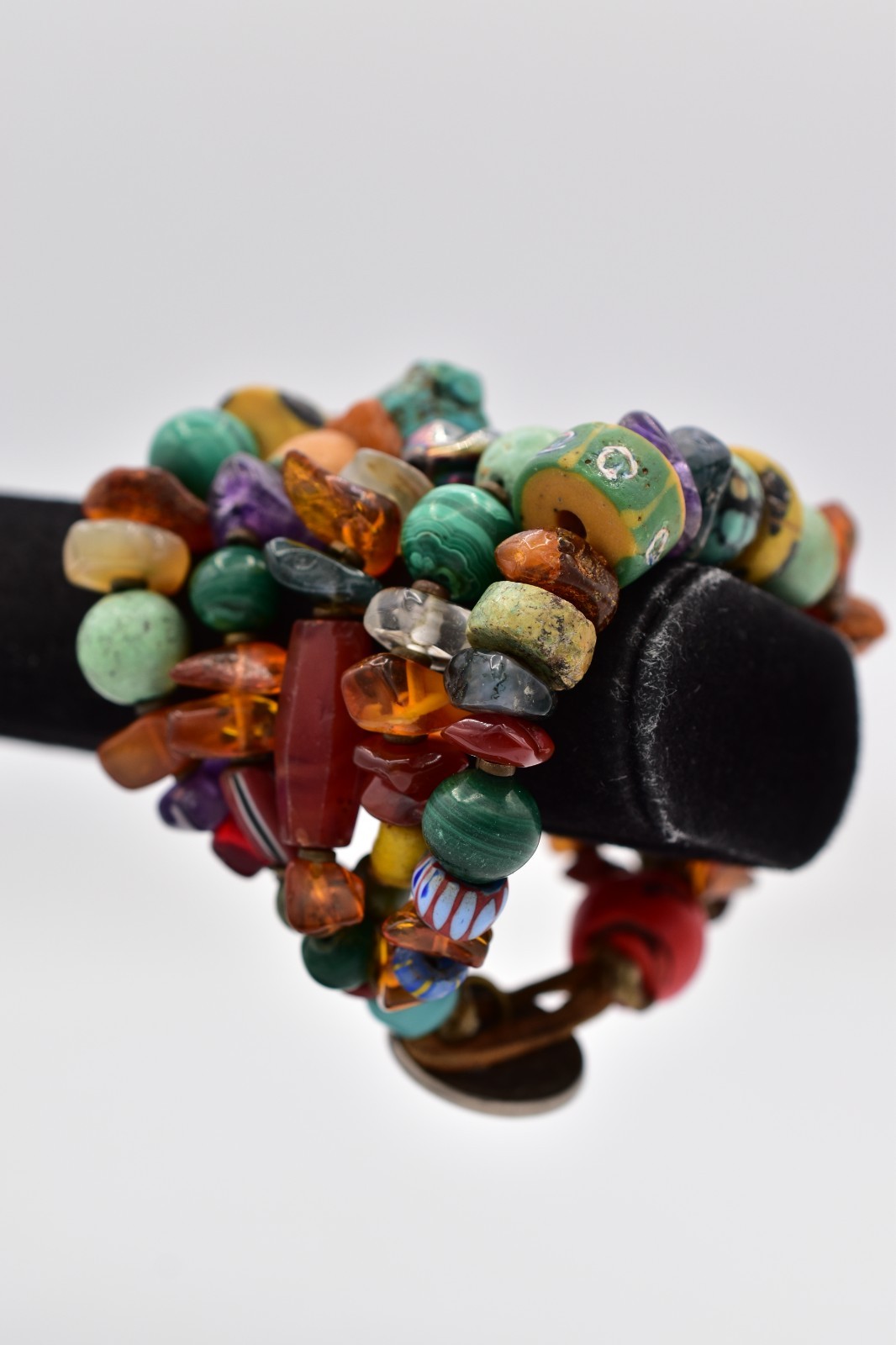 Vintage Multi Strand Stone Bead Bracelet Boho Chunky Mixed Gemstone 8″ BinBR
