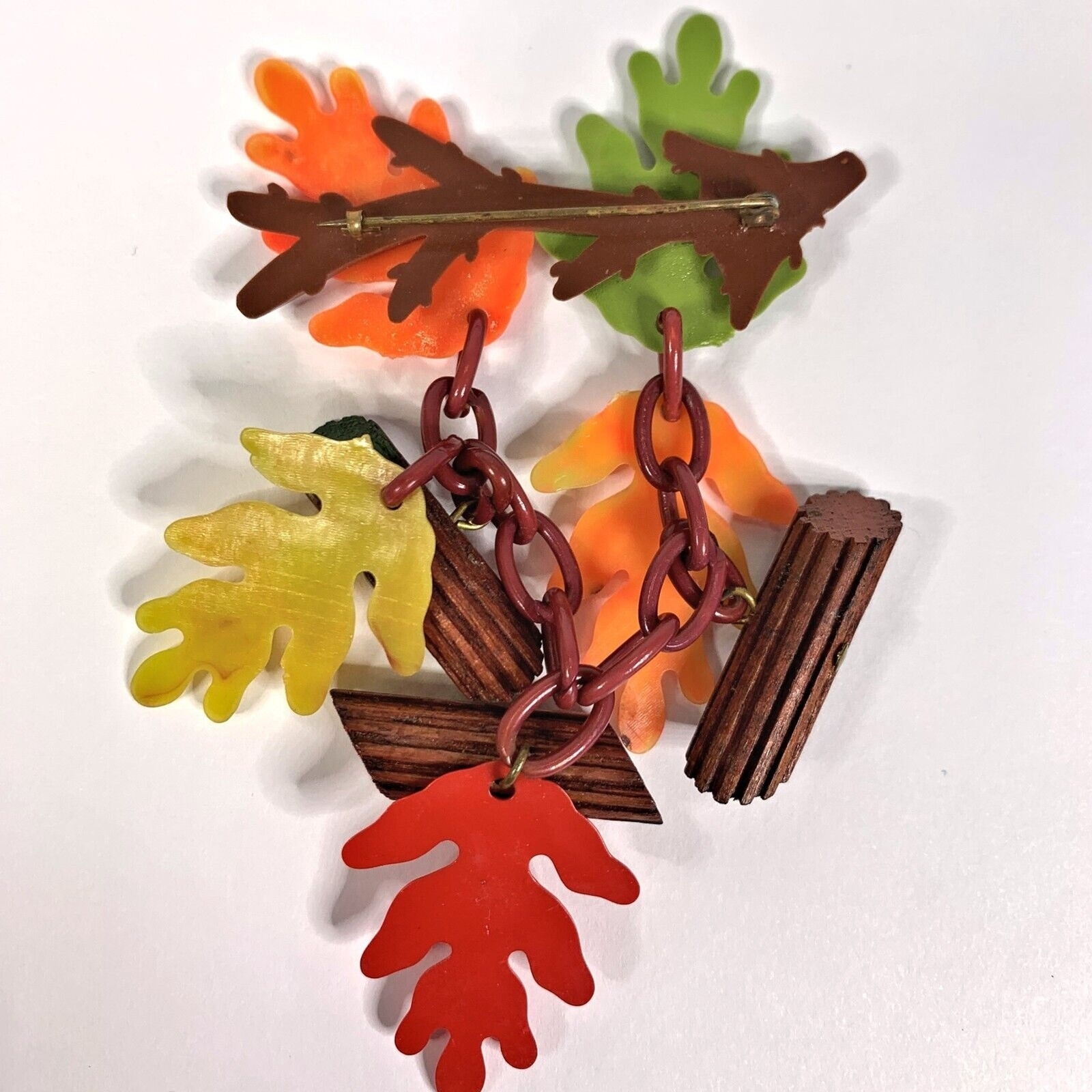 40s Vintage Brooch Bracelet Set Oak Leaves Branches Boho Earthy Granola Cottage