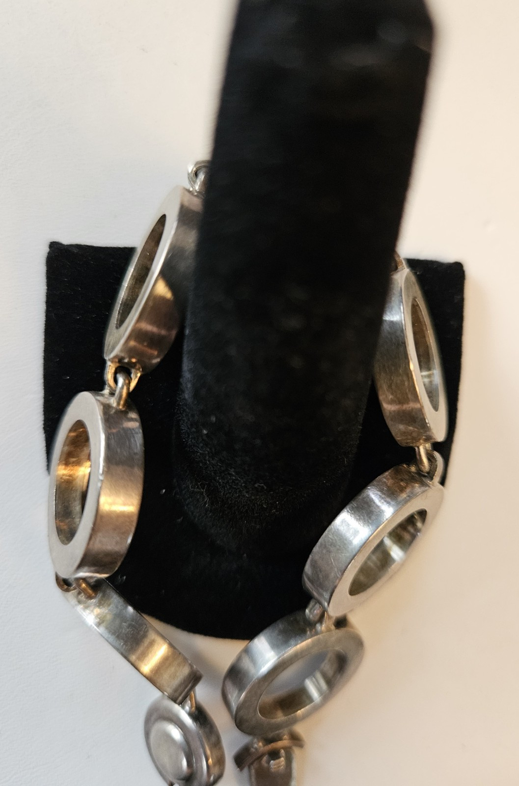 VINTAGE N.E. FROM MODERNIST STERLING SILVER CIRCLE LINK BRACELET 7″ DENMARK