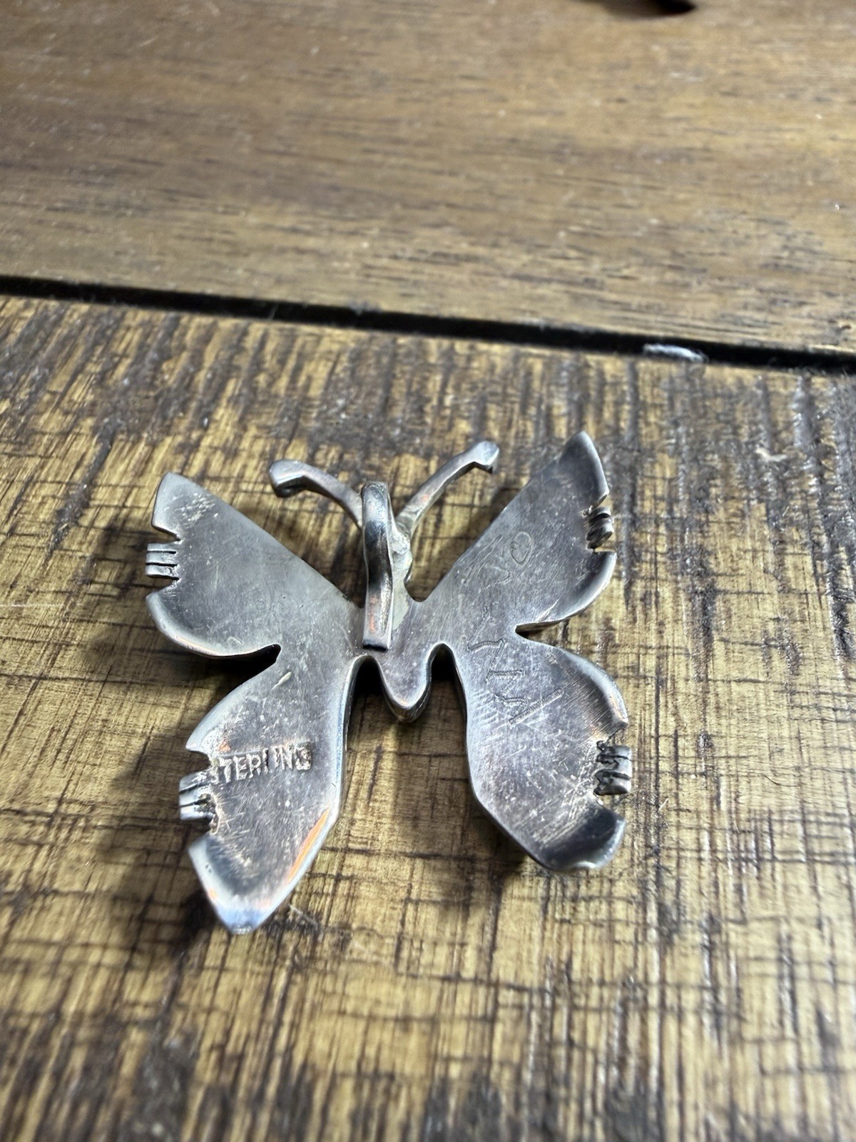 Vintage Native 925 Sterling Silver Butterfly – Pendant – Multistone – Inlay Opal