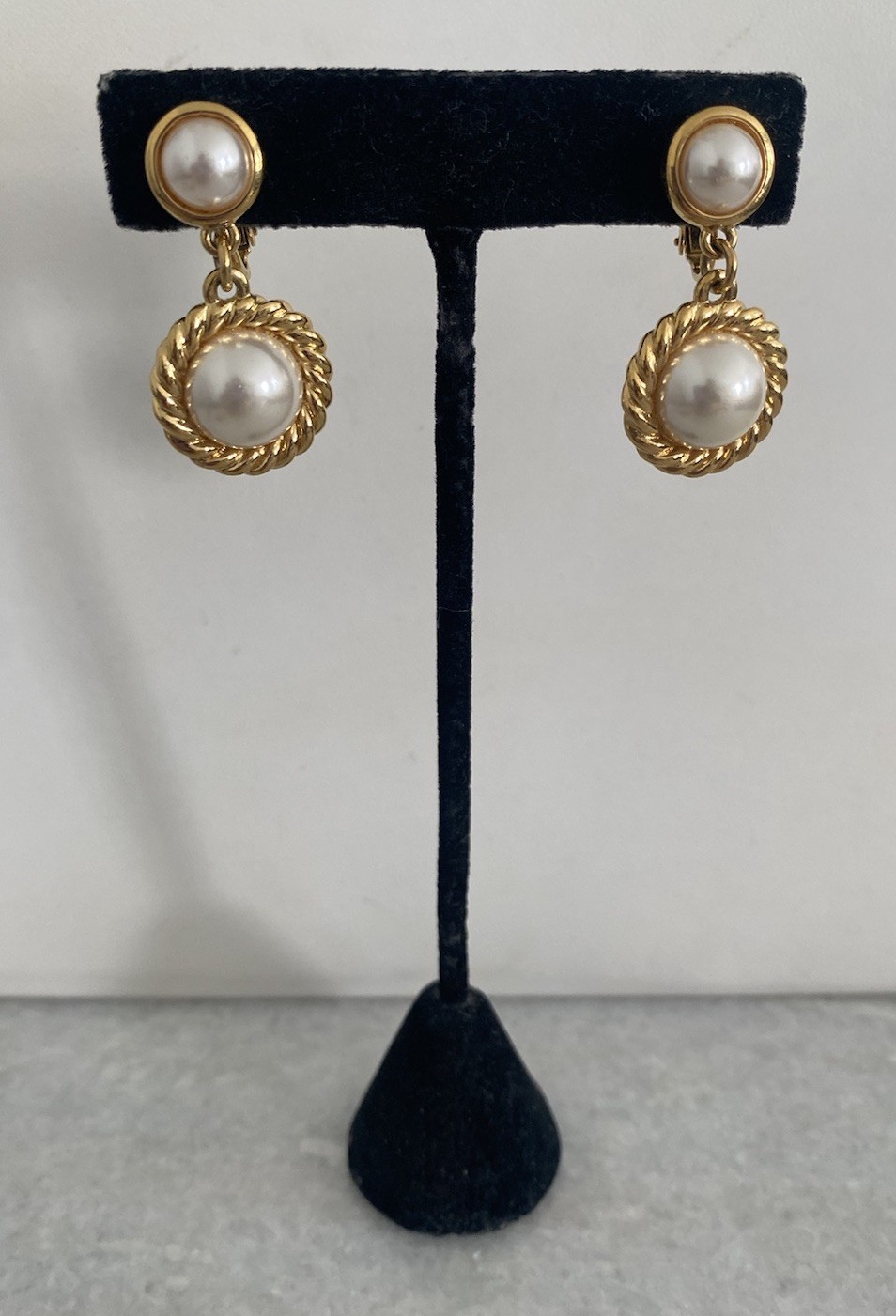 Vintage Napier Faux Pearl Dangling Adjustable Clip On Earrings