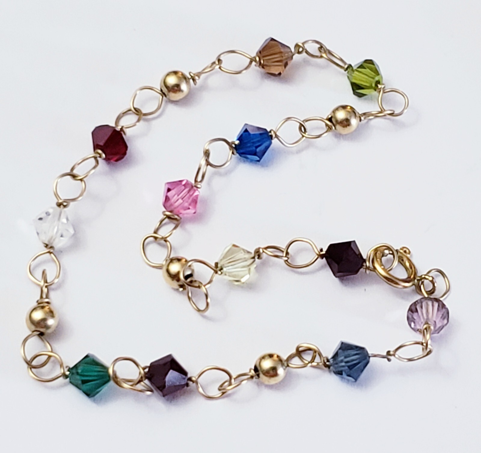Vintage Dainty 1/20 14kt Gold Filled Multi-Colored Stone 7 Inch Bracelet 1.52gm