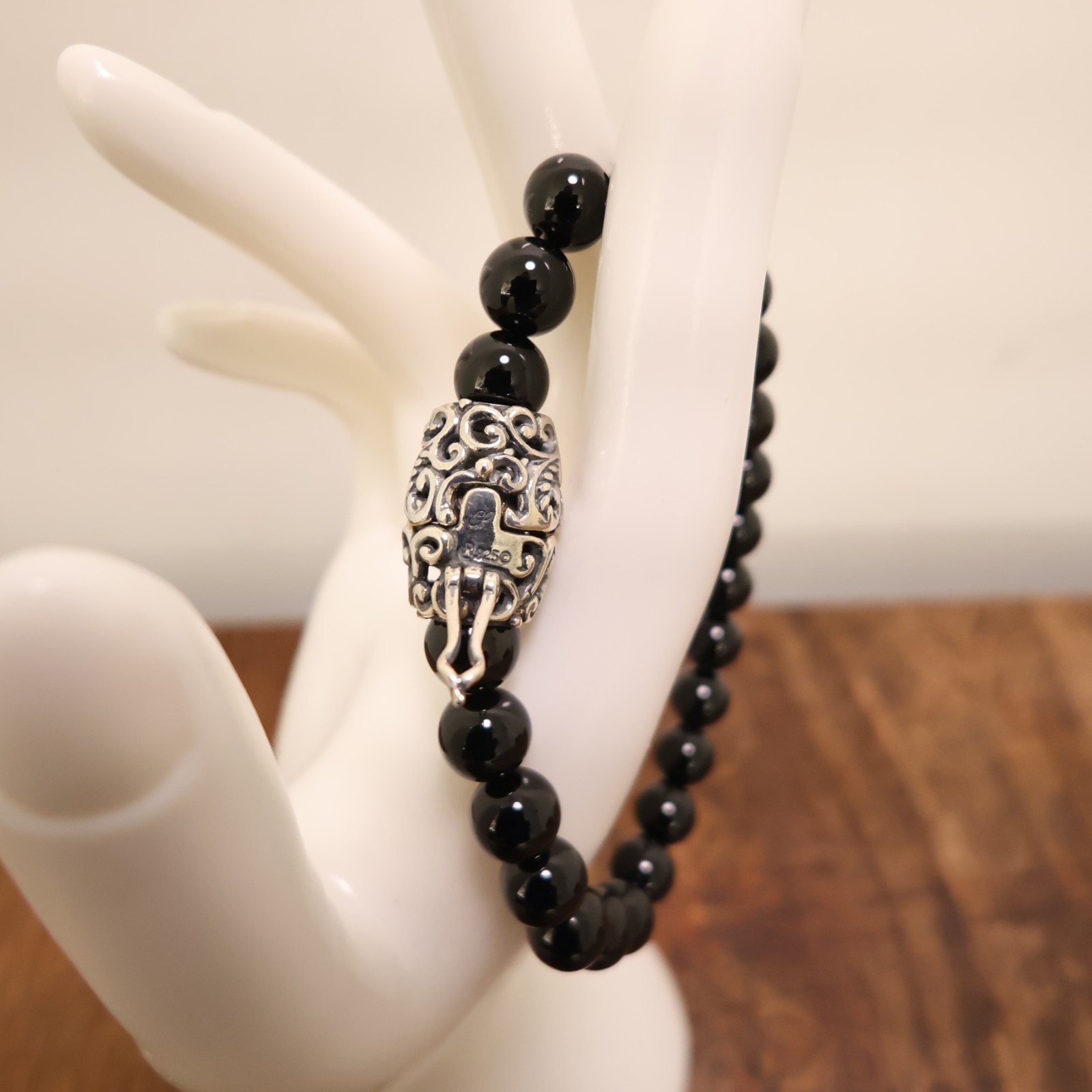 Carolyn Pollack bracelet Relios black onyx beads silver magnetic clasp 6.75in