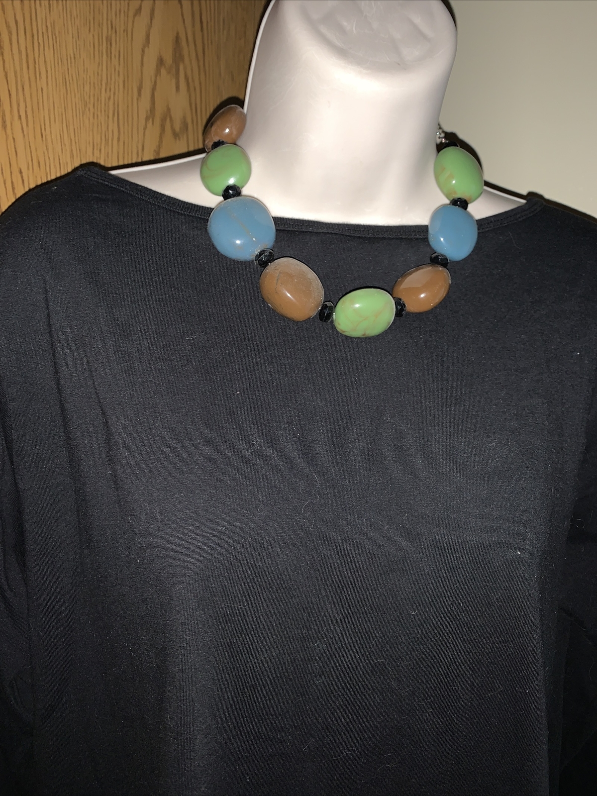 J CREW Jade Tiger’s Eye Brown Teal Blue Stone BIG BEAD Choker Necklace ❤️tw11j