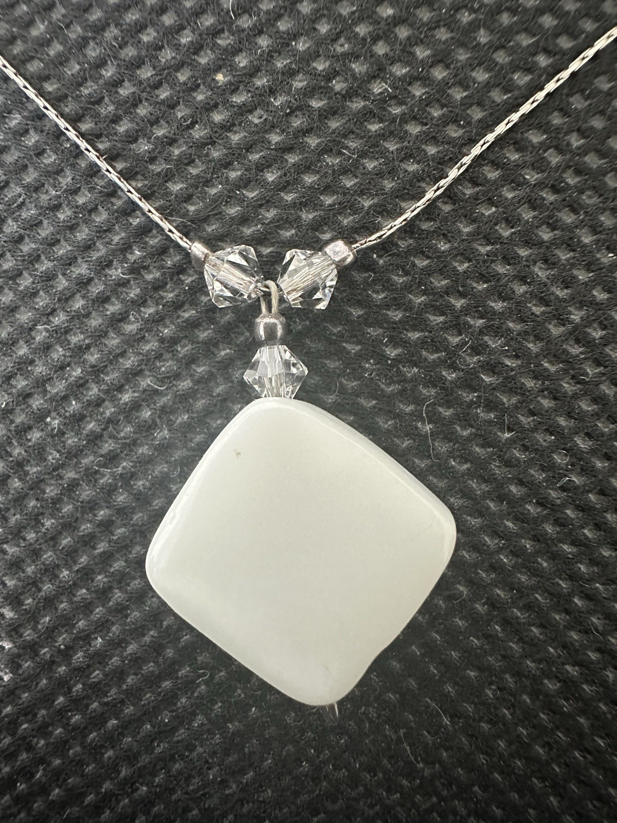 STERLING WHITE GEMSTONE RHOMBUS PENDANT & STATION HEARTS W/CRYSTALS NECKLACE