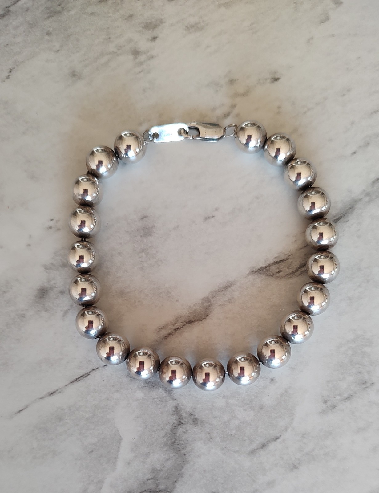 Vintage Sterling Silver 925 Beaded Ball Bracelet – 7″, 13g Lobster Claw Clasp