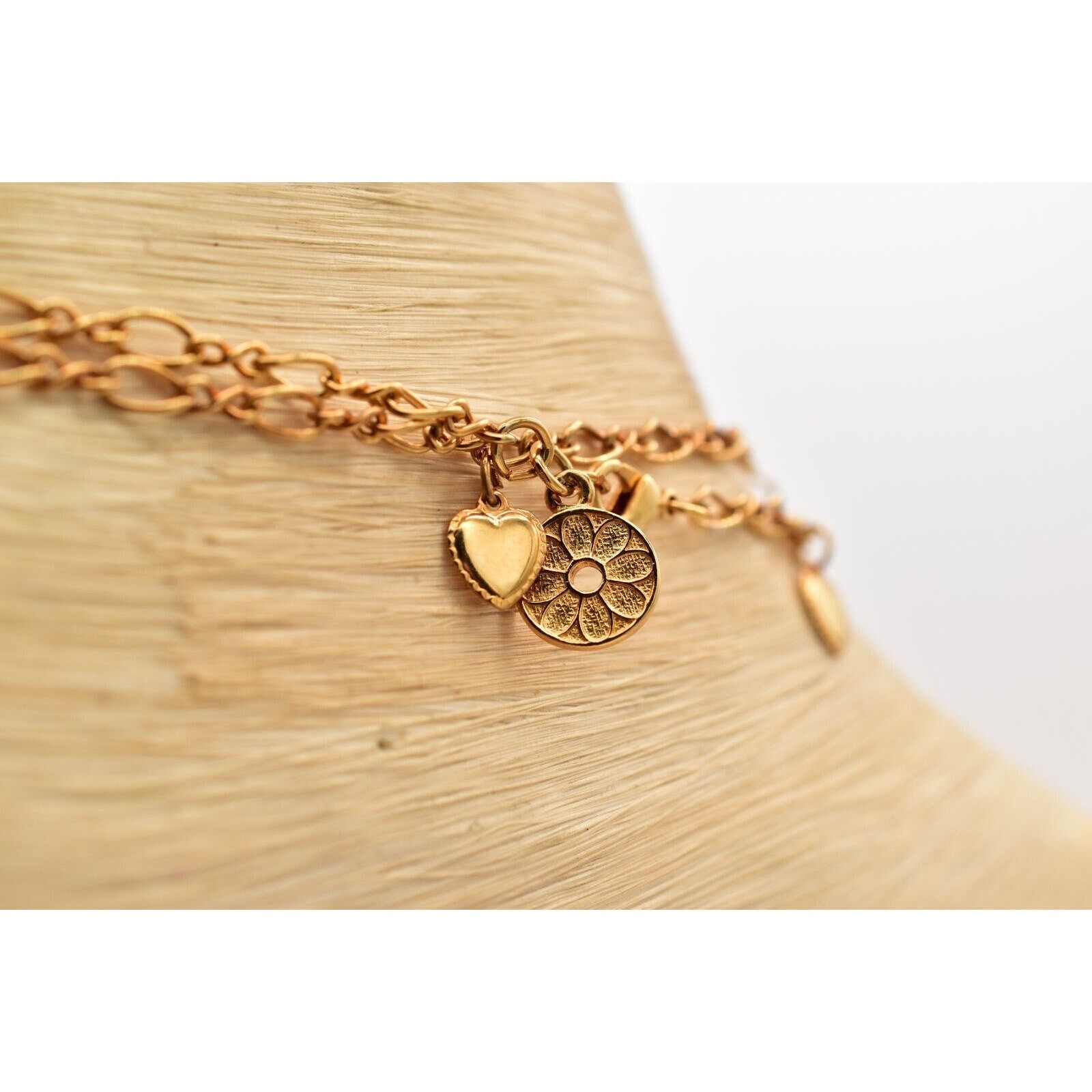 Sweet Romance Vintage Heart Charm Dangle Chain Station Gold Lightweight BinY