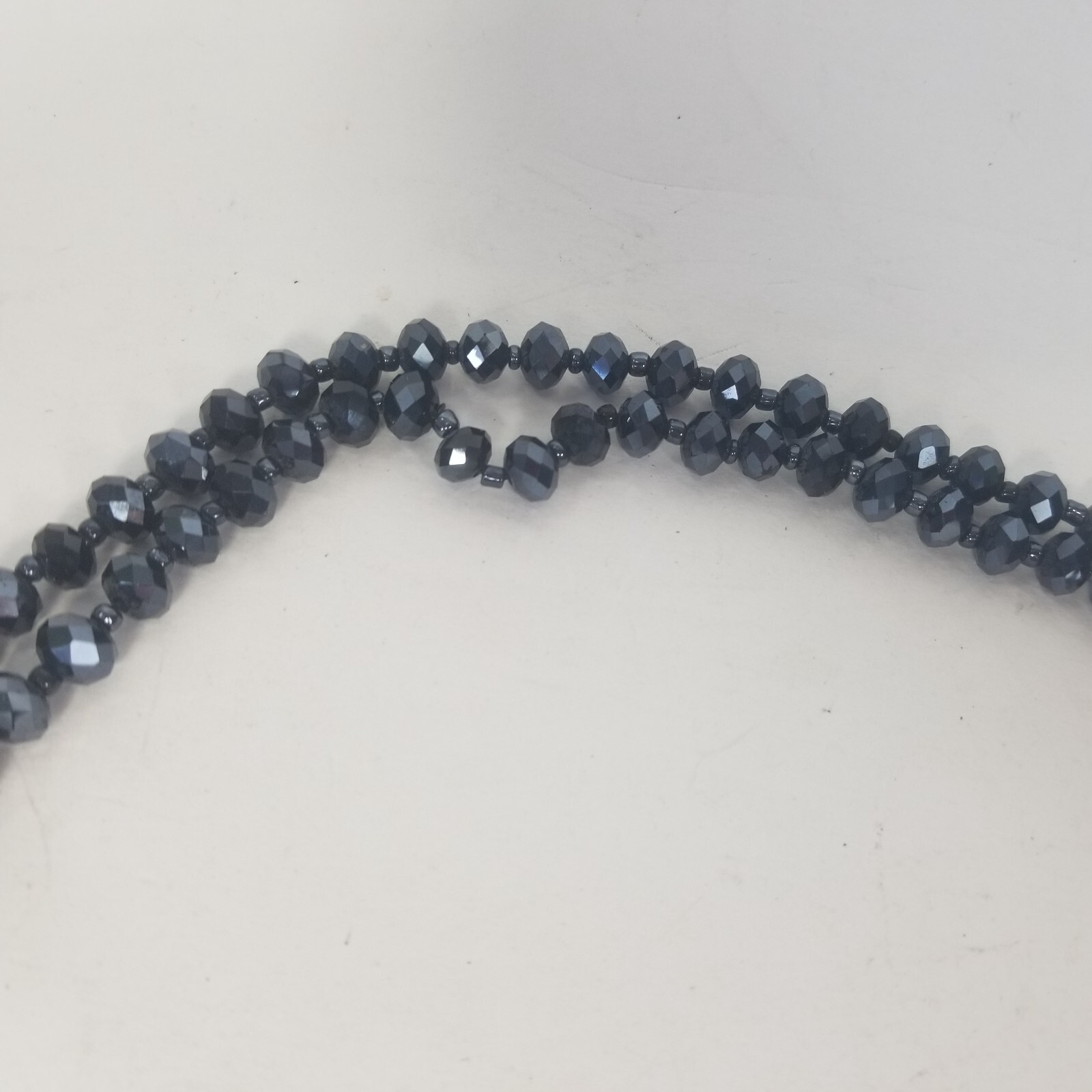 Vintage Silver Tone Black Faceted Rhinestone Beaded Statement Necklace
