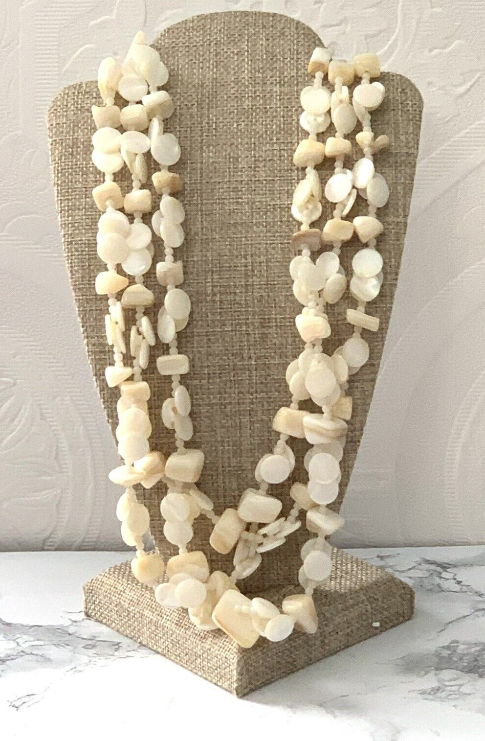 VINTAGE MULTI STRAND NECKLACE STONE & Shell NECKLACE Marked Japan